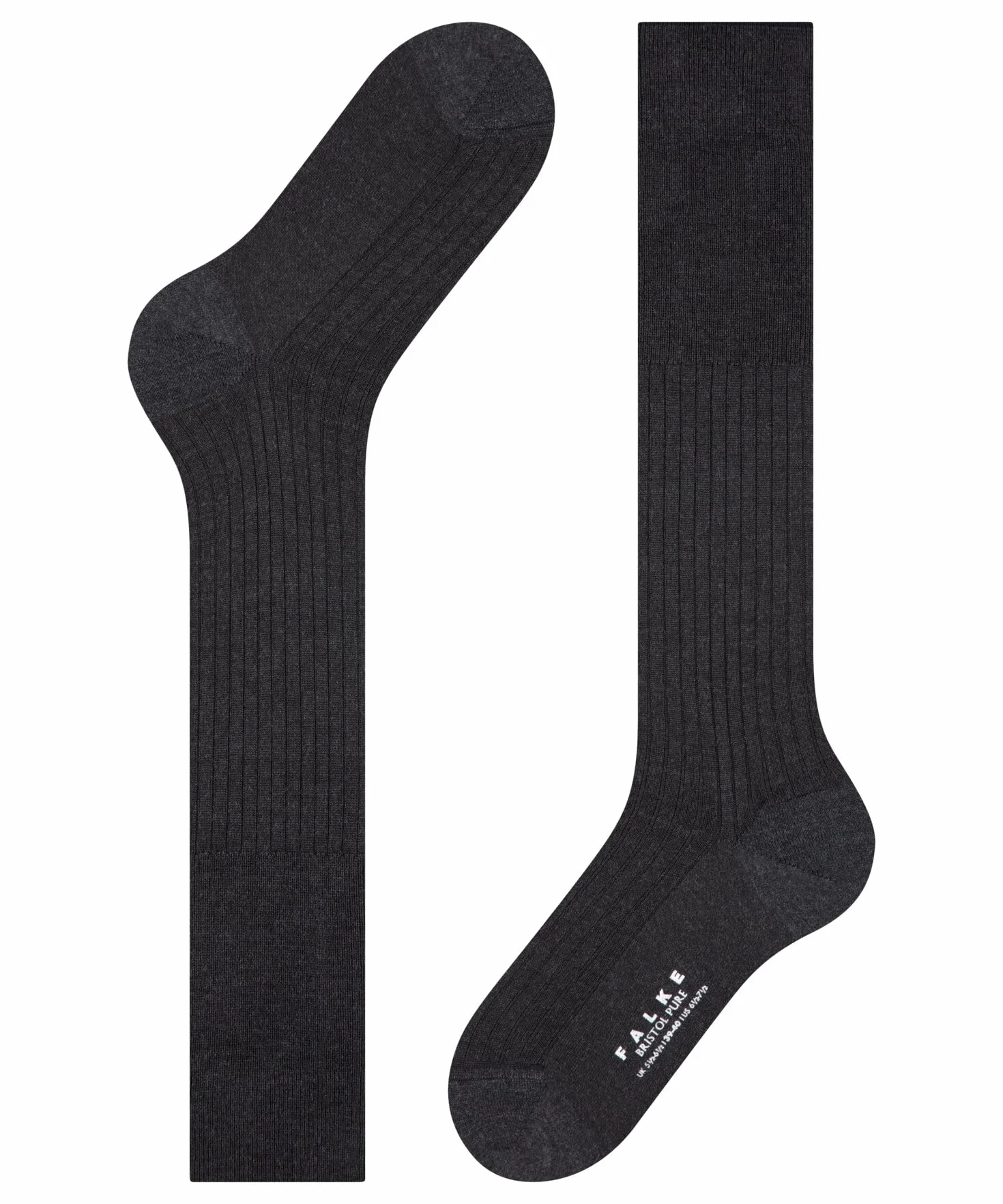 FALKE Mężczyźni Podkolanówki Bristol Pure M Kh Wełna długie jednokolorowe 1 Para, Szary Anthracite Melange 3080, 43-44