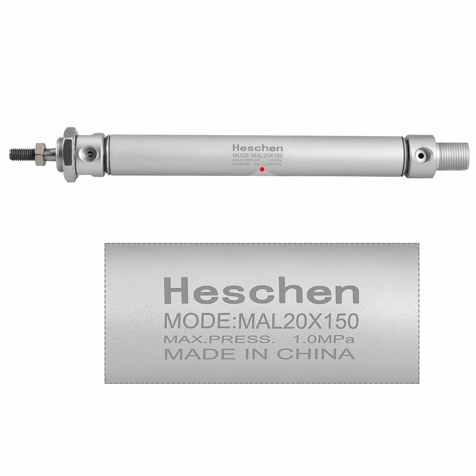 Heschen Pneumatyczny wąski cylinder pneumatyczny MAL 20-150 PT1/8 Port 20 mm otwór 150 mm skok dwustronnego działania