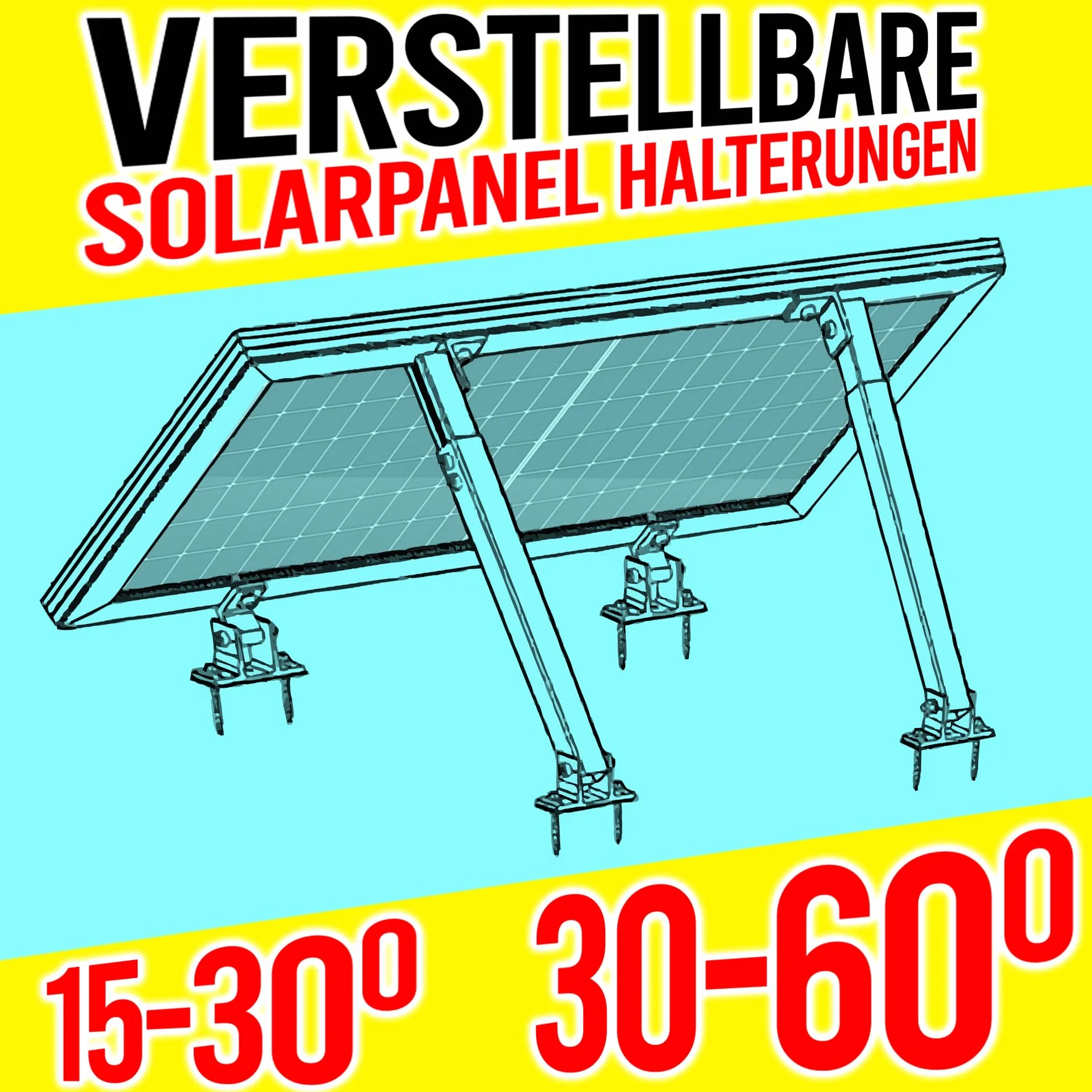 Montaż modułu solarnego, uchwyt balkonowy, płaski dach, możliwość regulacji w zakresie 15-60° (2 panele zestaw 15°-30°), 2 panele słoneczne, fotowoltaiczny, uniwersalny montaż na ścianie, płaski dach,
