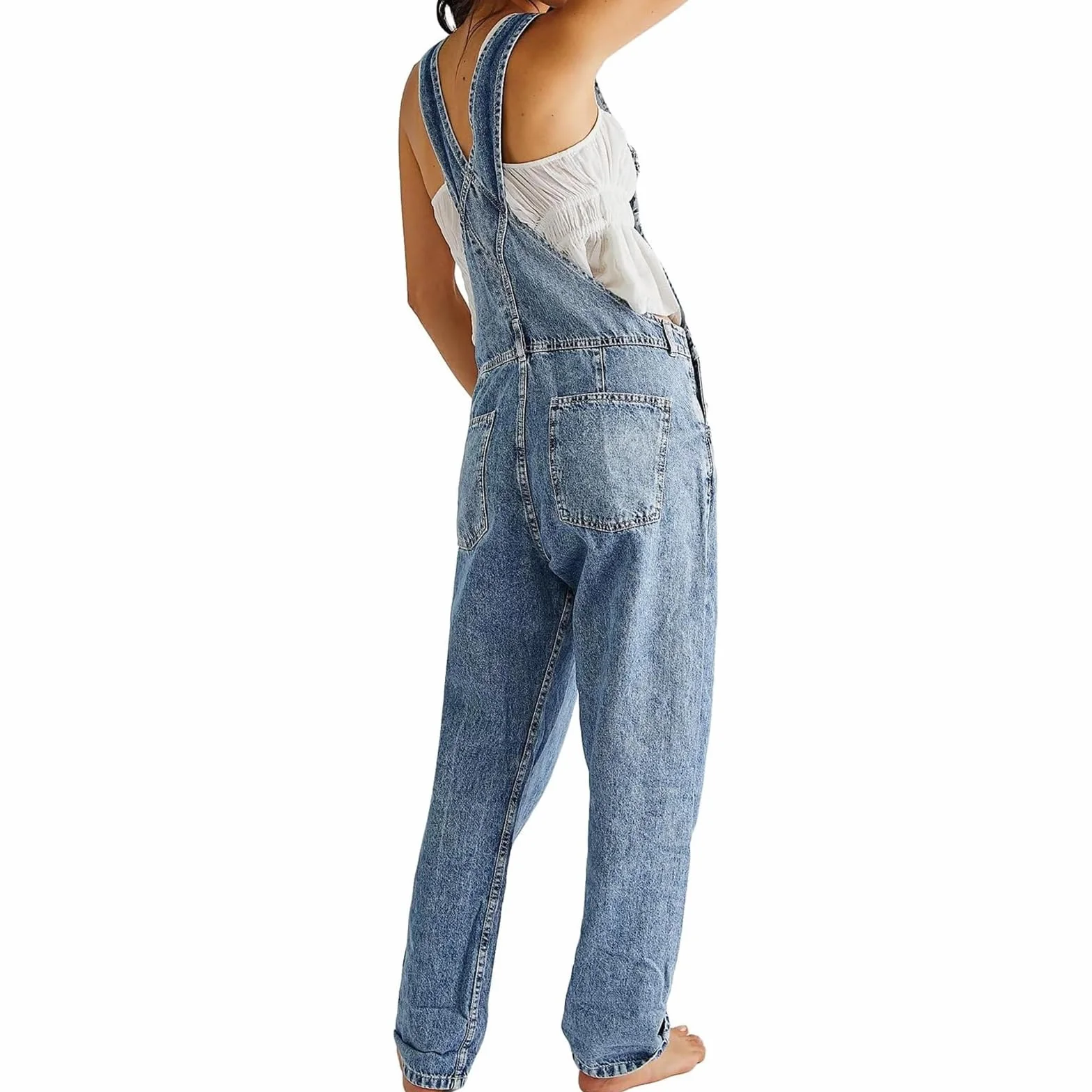 Damskie Jeansowe Ogrodniczki Wiosna Lato Baggy Proste Długie Dżinsy Ogrodniczki Casual Denim Romper dla Kobiet Luźny Kombinezon z Kieszeniami Ogólnie Rzecz Biorąc Spodnie Dżinsowe