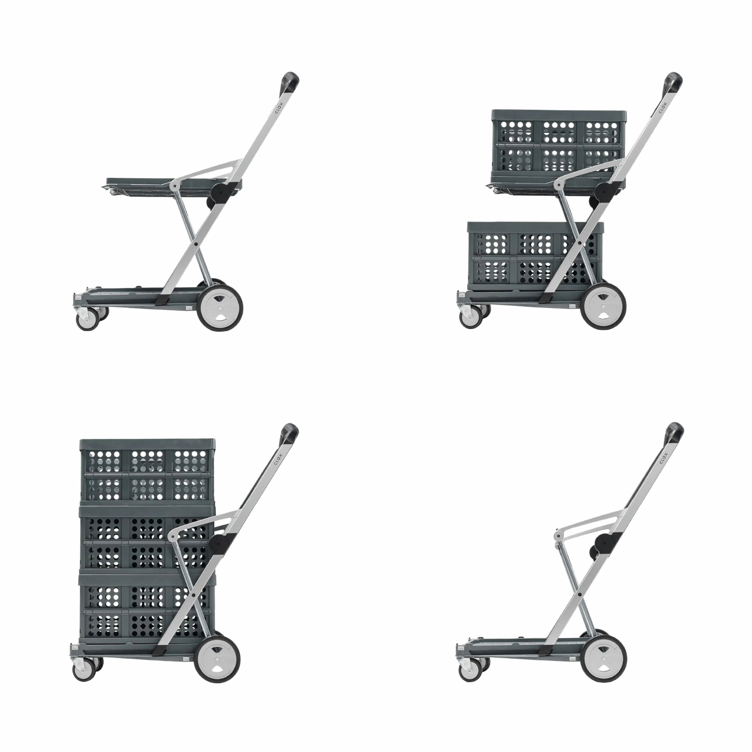 CLAX® Wózek piętrowy | wózek transportowy | składany | w zestawie składane pudełko | szary