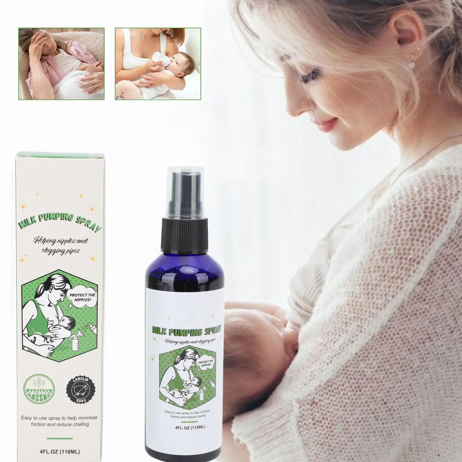 Spray do pompowania piersi, 2 szt., 118 ml, spray do pompowania mleka, nawilżający, odblokowujący sutki, pompka lubrykant w sprayu do karmienia piersią