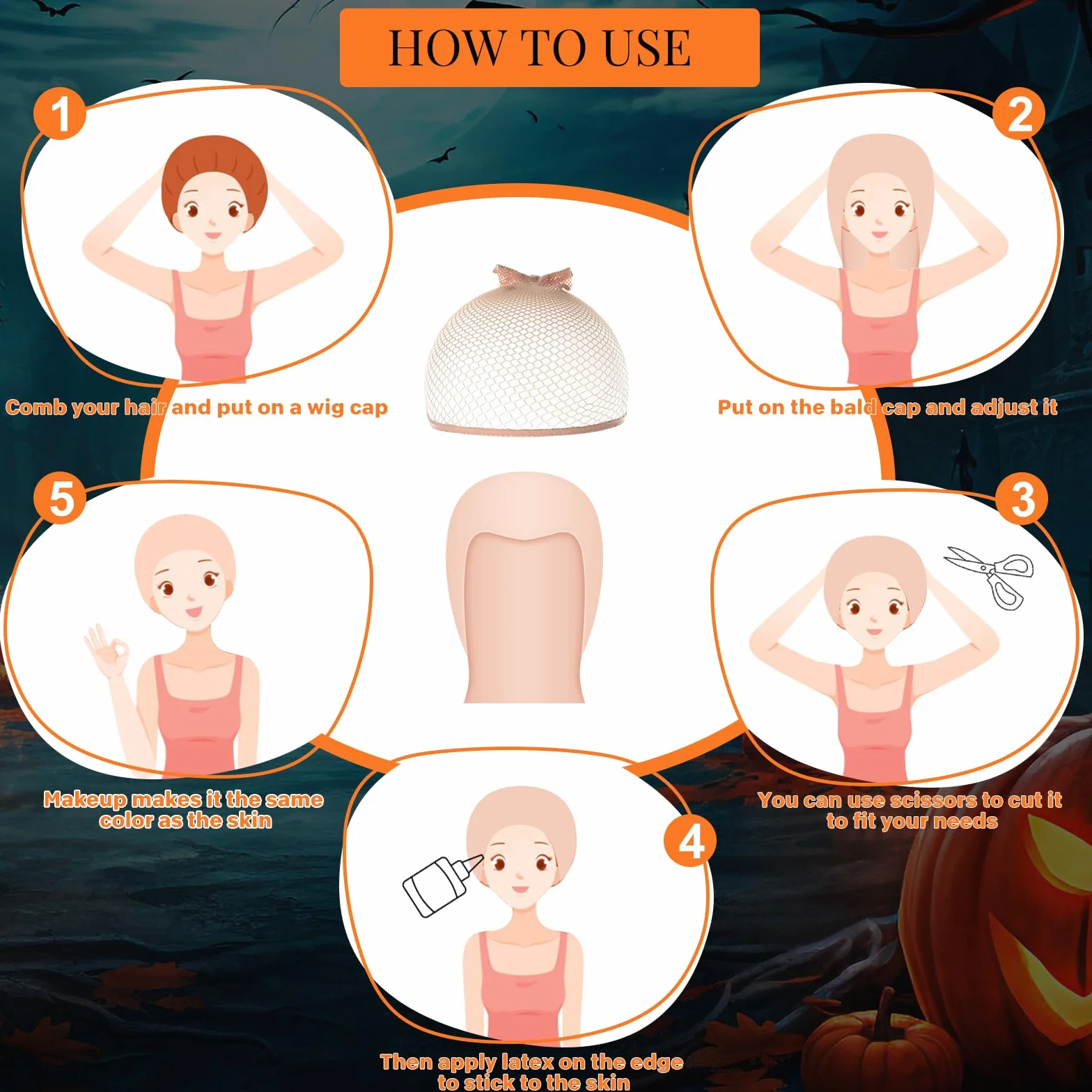 PLULON czepek do łysienia lateksowy dla dorosłych z nakładkami na perukę Halloween Cosplay