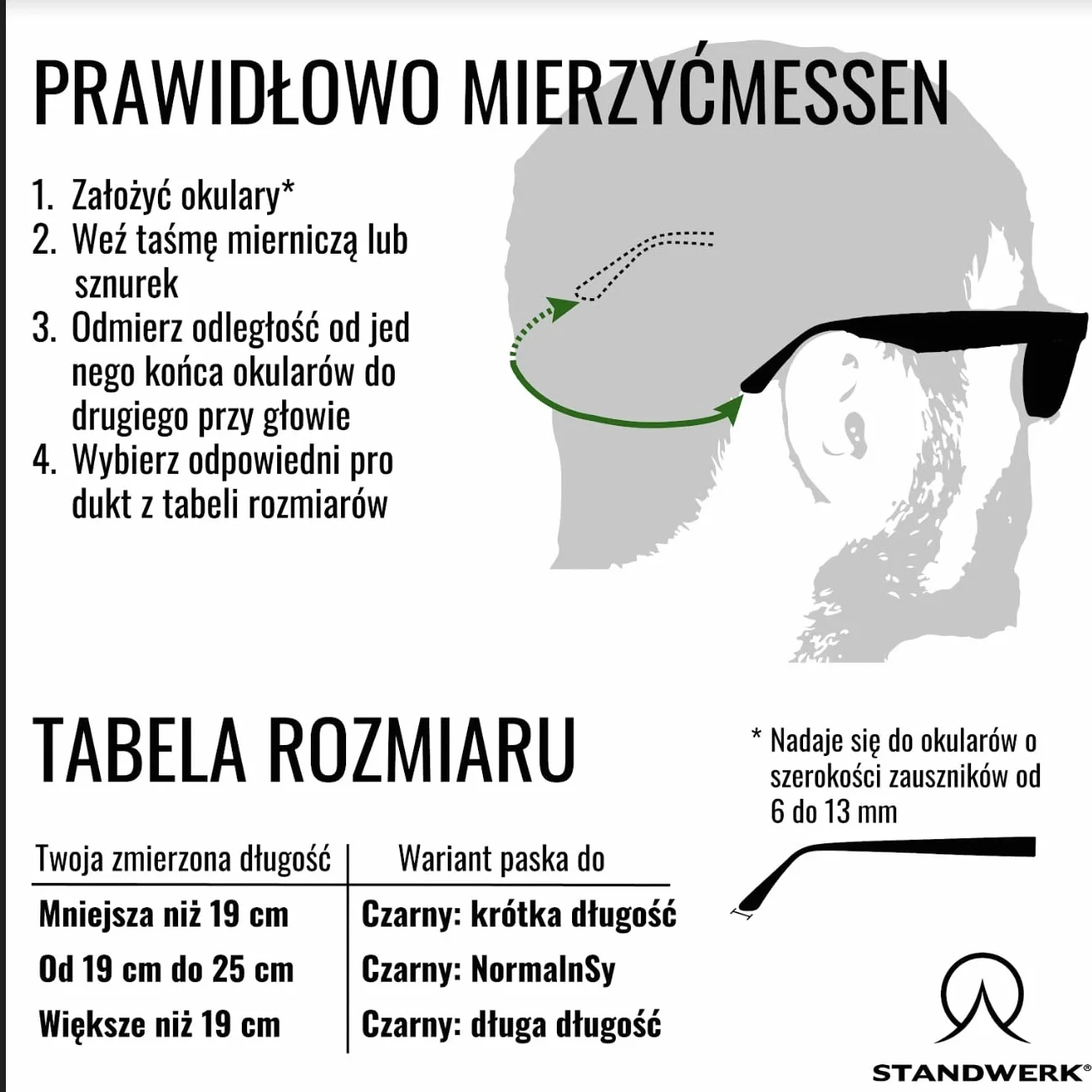 STANDWERK® Paski do okularów – wyjątkowo niezawodny pasek do okularów sportowych dla kobiet, dzieci, mężczyzn – uchwyt na okulary do uprawiania sportu i rekreacji – wodoodporny, elastyczny