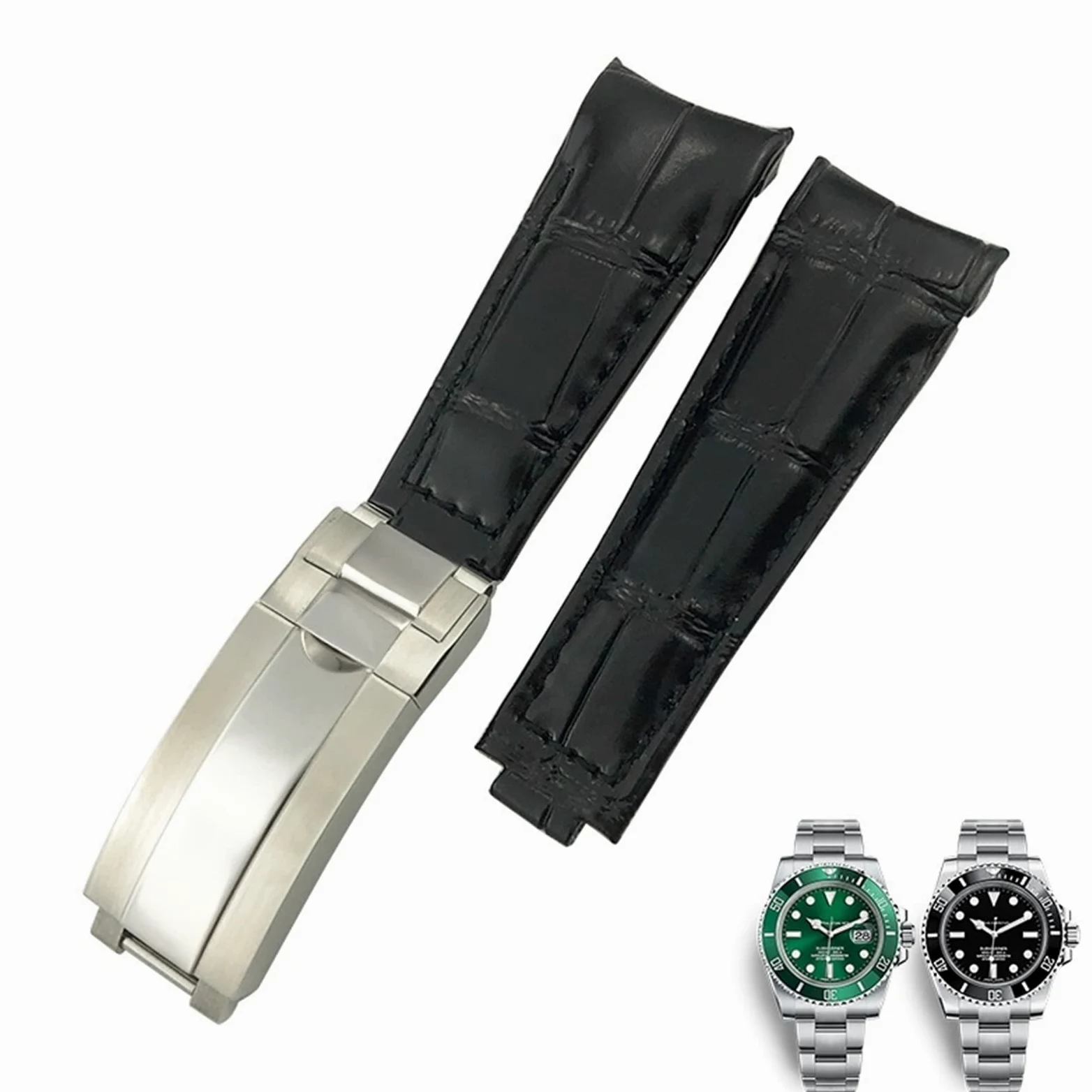 20 mm zakrzywione paski do zegarków skórzany pasek pasuje do Rolex 116610 Submariner Oyster GMT Daytona Slide Lock Buckle Bransoletki ze skóry bydlęcej
