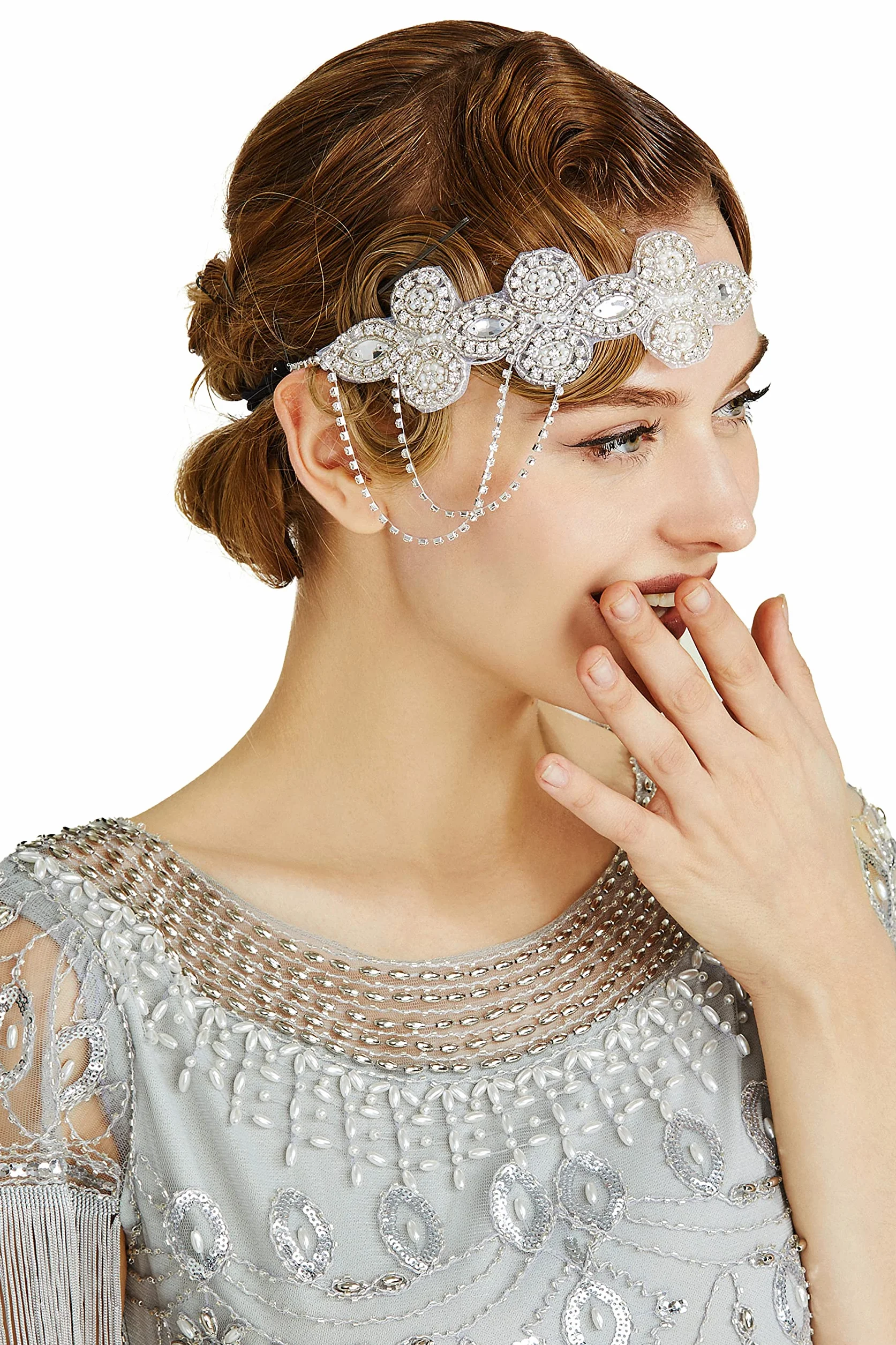 BABEYOND Akcesoria w stylu lat 20. XX wieku, akcesoria kryształowe Gatsby, akcesoria damskie, wesele, nakrycie głowy Gatsby, akcesoria do włosów