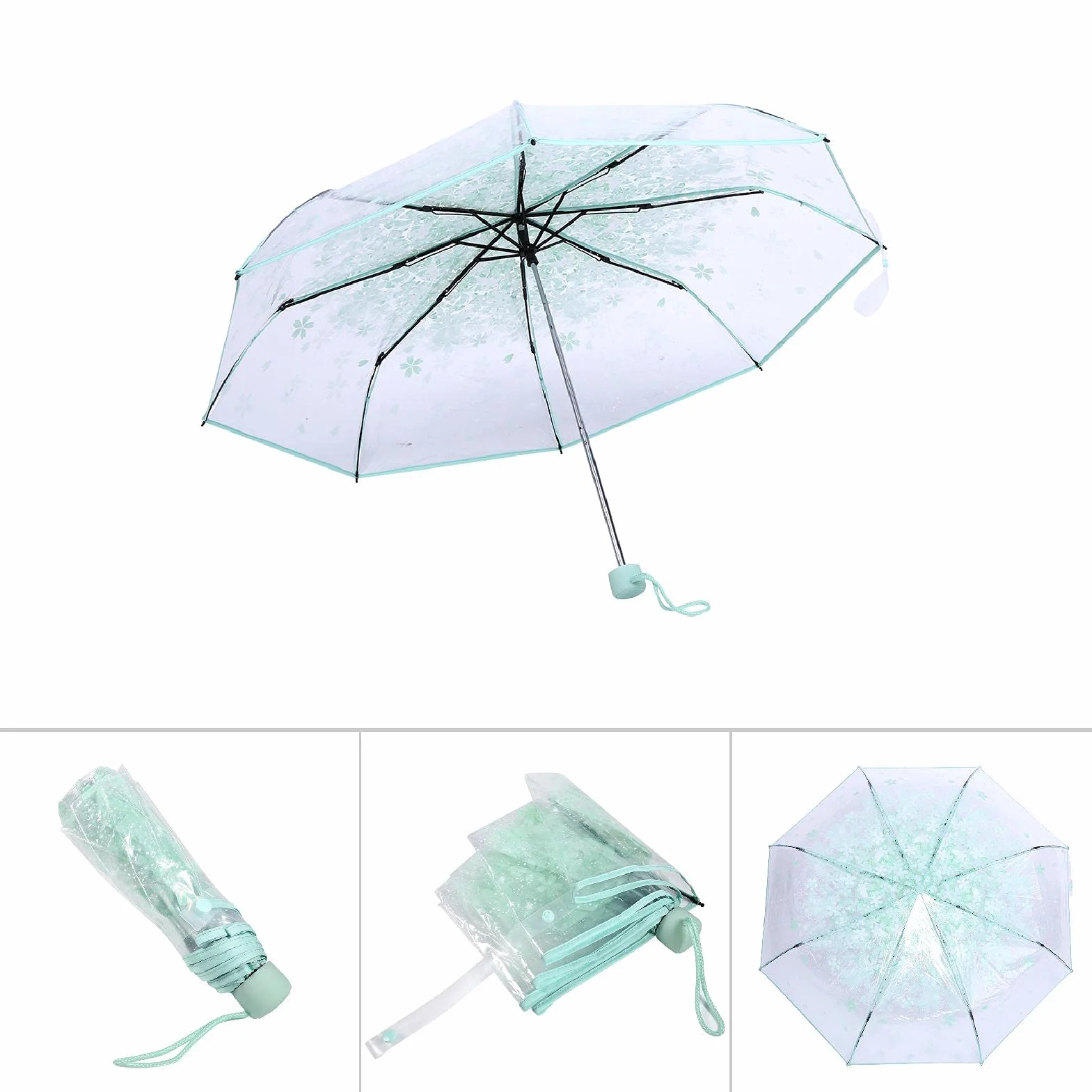 Ejoyous Przezroczysty Parasol z Kwiatami - Mały Dziecięcy dla Dziewczynek, Damski Przeciwdeszczowy ze Wzorem Sakury, Lekki, Odporny na Wiatr