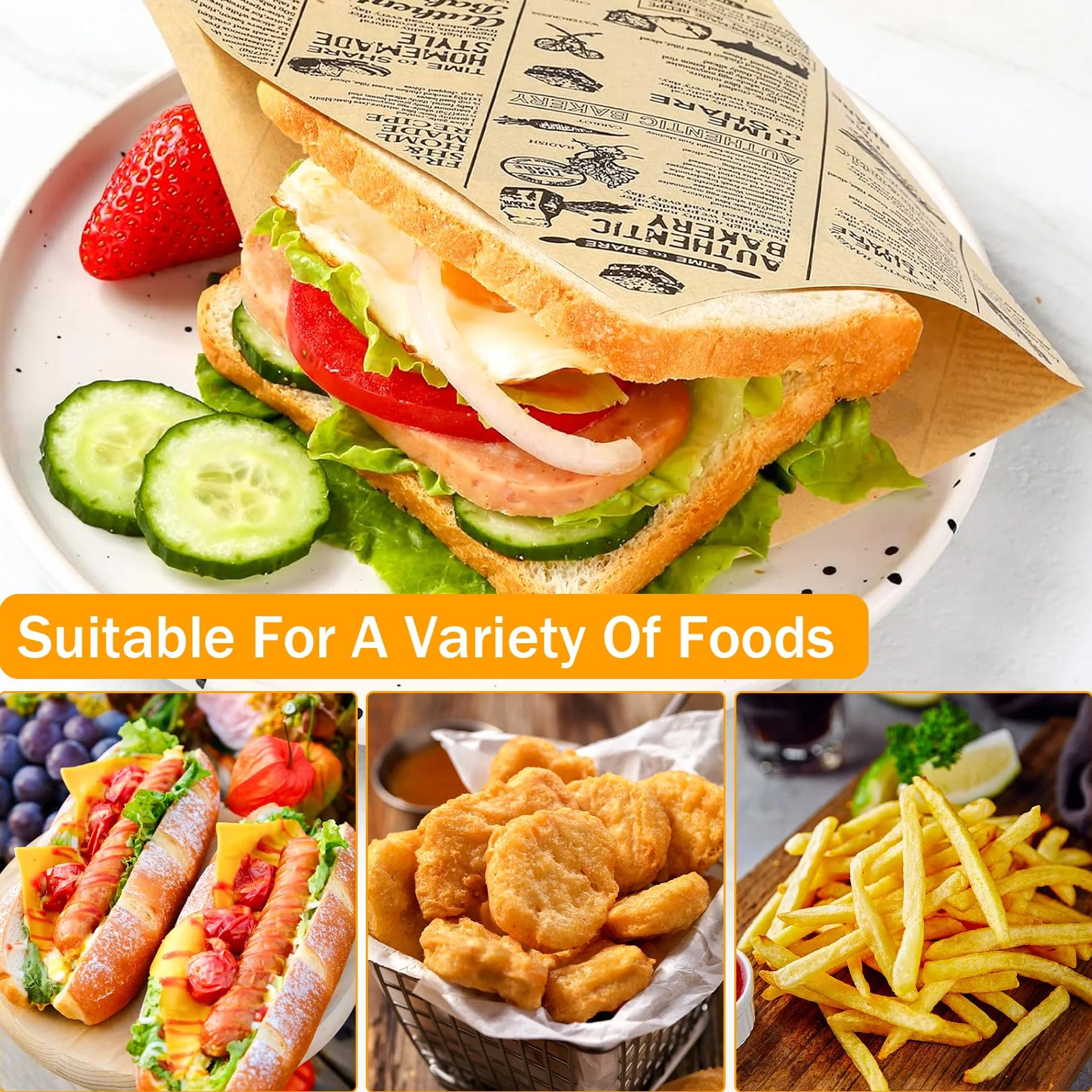 200 arkuszy papieru do burgerów, burgerów, frytek, torebek papierowych do burgerów, serów, burgerów, bułek, chleba, kanapek, kebabów (15 x 15 cm)