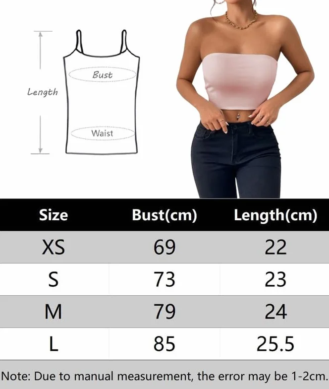Tube Top Damski T-shirt bez ramiączek Lato Bandeau Slim Fit Bez rękawów Crop Topy z elastycznym paskiem Podwójna warstwa Bluzka Podstawowa tuba Y2K Koszula Sexy Bez wyściółki Stroje