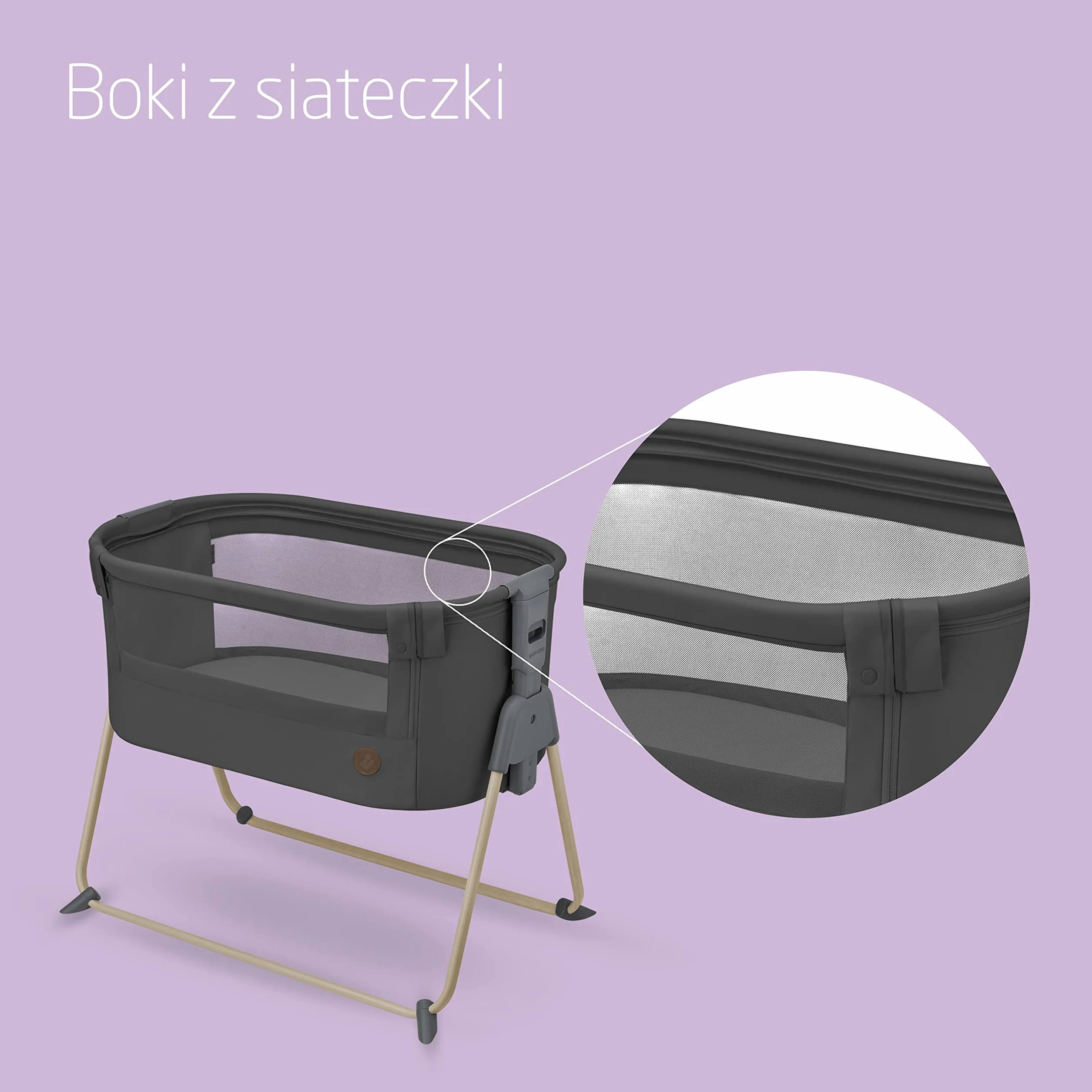 Maxi-Cosi Tori 2 w 1 Łóżeczko dostawne, Kołyska dostawna, kompaktowe składanie, Lekkie, 5 opcji wysokości, Przenośne łóżeczko dostawne z oddychającą siateczką, 0–6 mies, 0–9 kg, Beyond Graphite