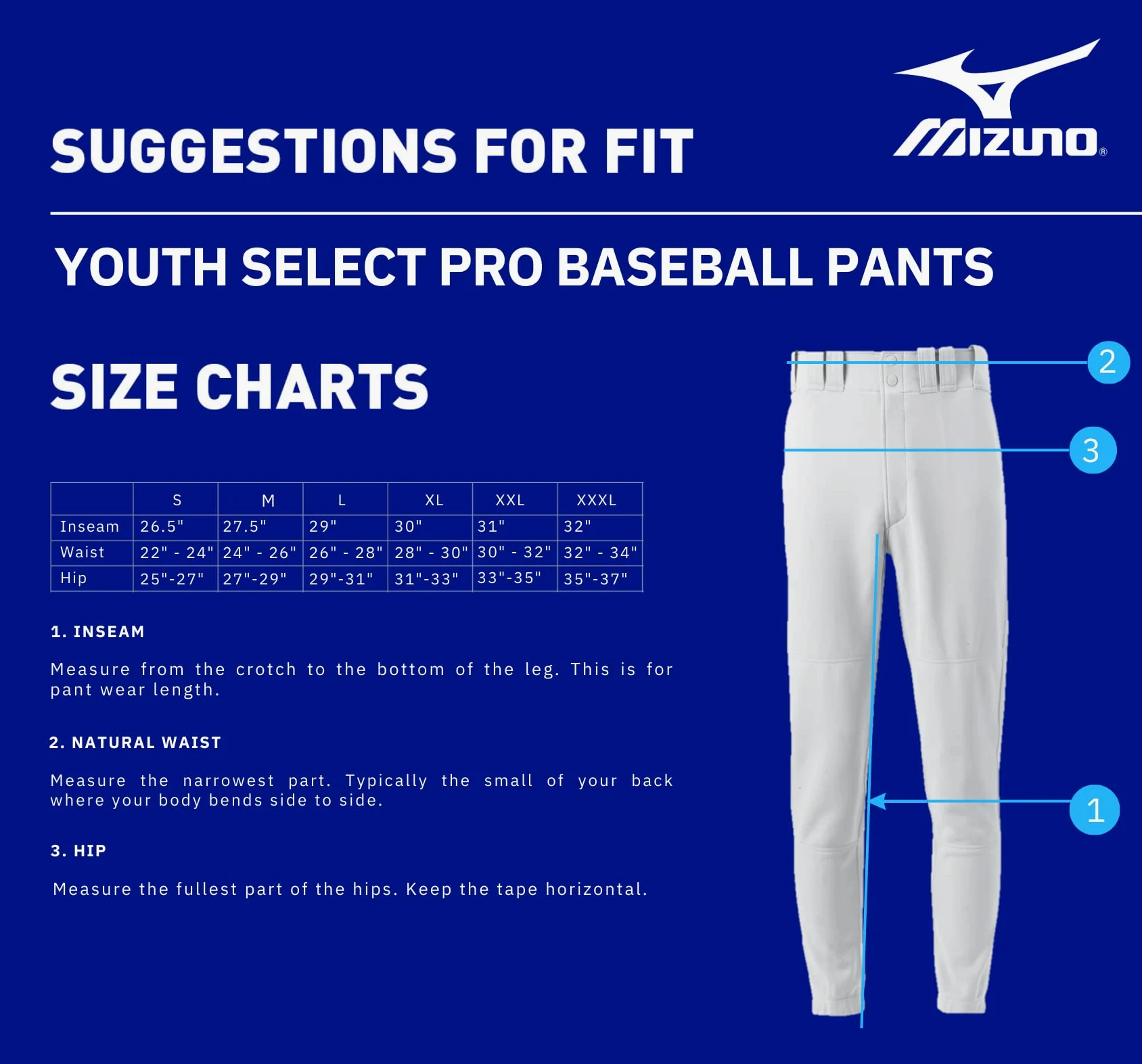 Mizuno Youth Select Pant - Spodnie baseballowe dla młodzieży wybierz Chłopcy