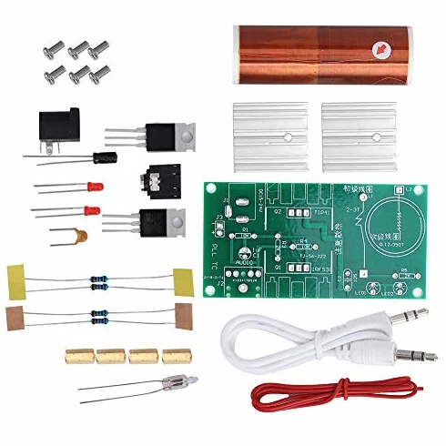 Cewka Tesli Zestaw do samodzielnego montażu, DC 15-24V 2A Mini muzyka Cewka Tesli Zestawy do samodzielnego montażu Moduł cewki Tesli Głośnik plazmowy niezmontowany Mini zestaw elektroniki do majsterkowania Narzędzie 15W, model eksperymentalny do ćwiczeń b