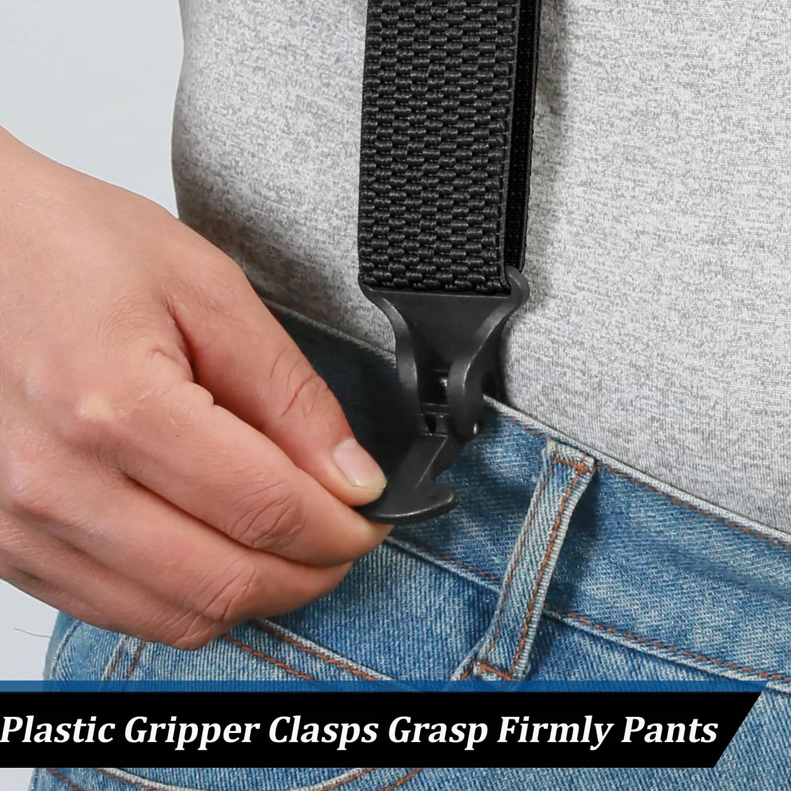 Suspenders for Men Heavy Duty 1,6 cala Wide Airport Friendly Hidden Suspenders with 4 Plastic Gripper Clasps Adjustable Elastic Braces for Casual Work X-Back czarne