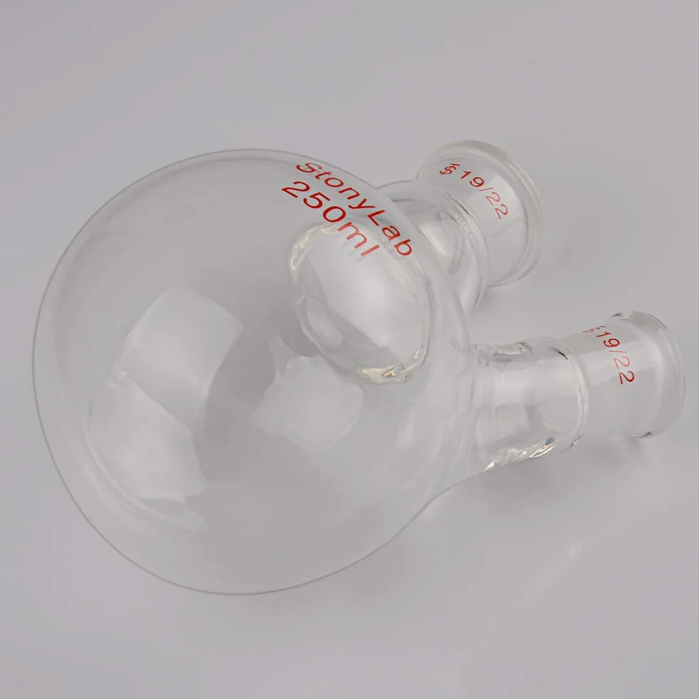 StonyLab szklana kolba okrągłodenna 250 ml 2 szyjka 19/22 stożek zewnętrzny