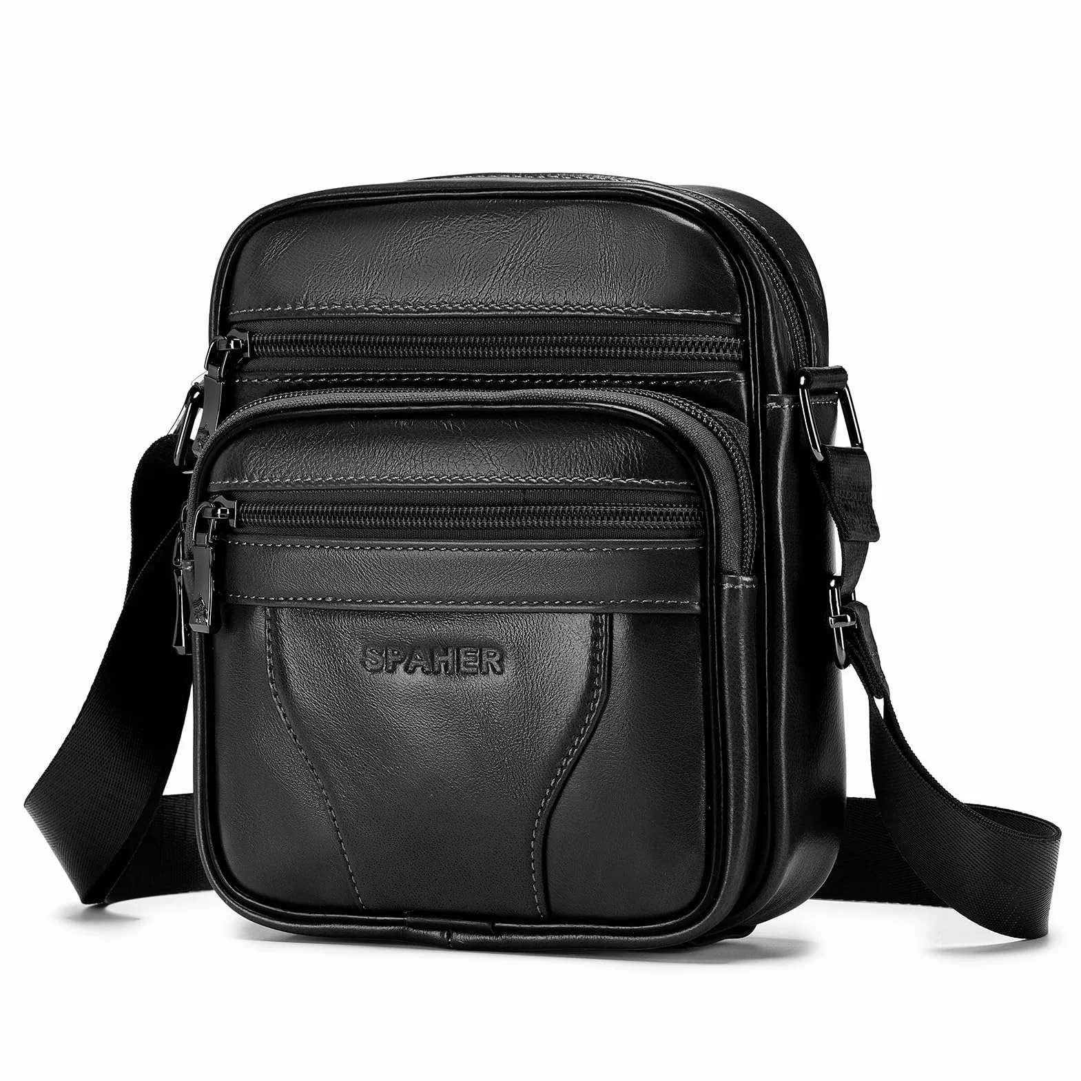 SPAHER Męskie Torby na Ramię Skórzana Torba Podręczna na Ramię Męska Duża Torebka Listonoszka Saszetka Męska Skórzana Shoulder Messenger Crossbody Bag Men Hand Bag