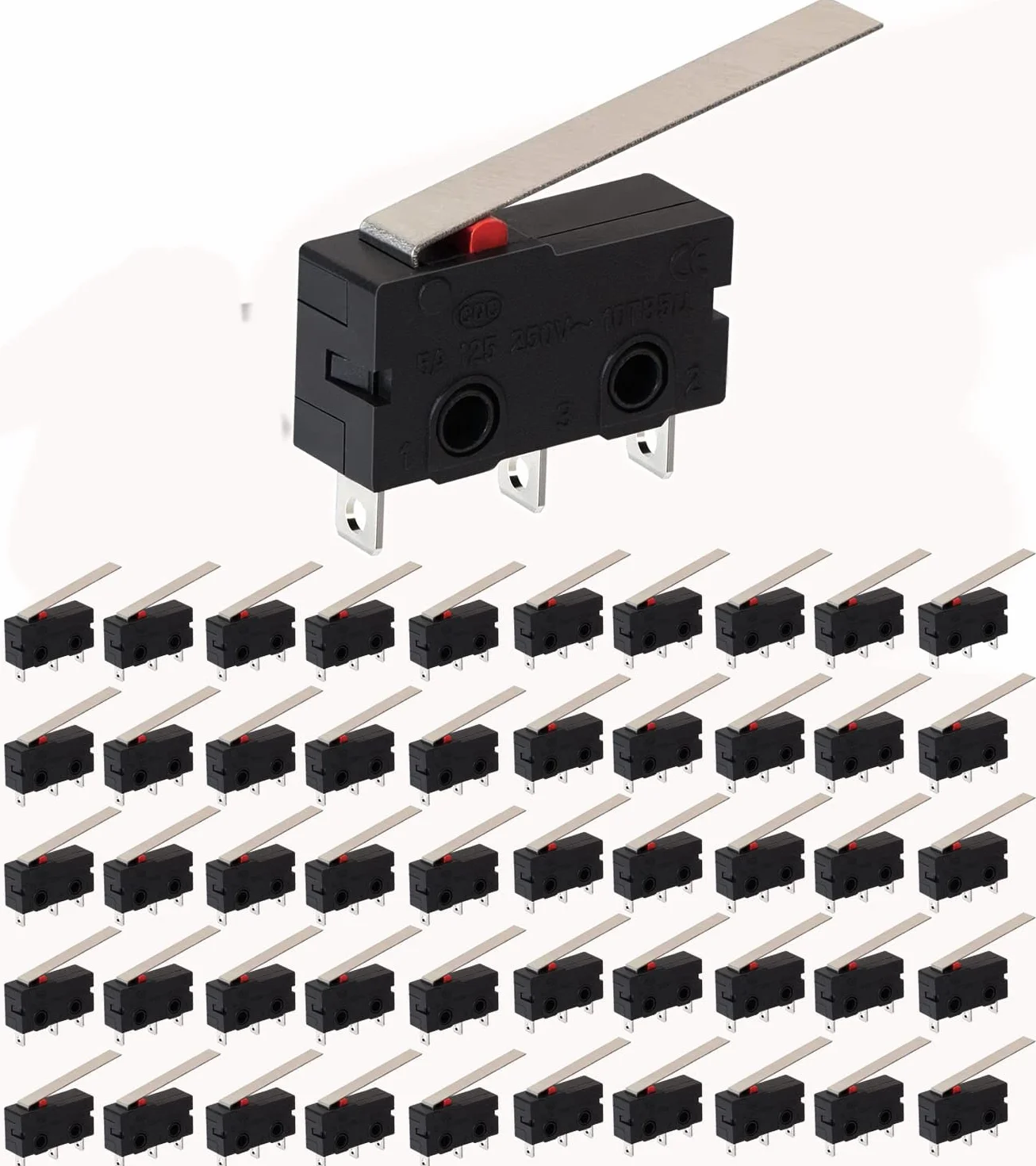 Zestaw 50 mikroprzełączników końcowych SPDT 1NO 1NC Long Straight Hinge Lever Momentary Limit Switch, AC 250 V 5 A Micro Switches 3 pin(prosty uchwyt 18 mm)