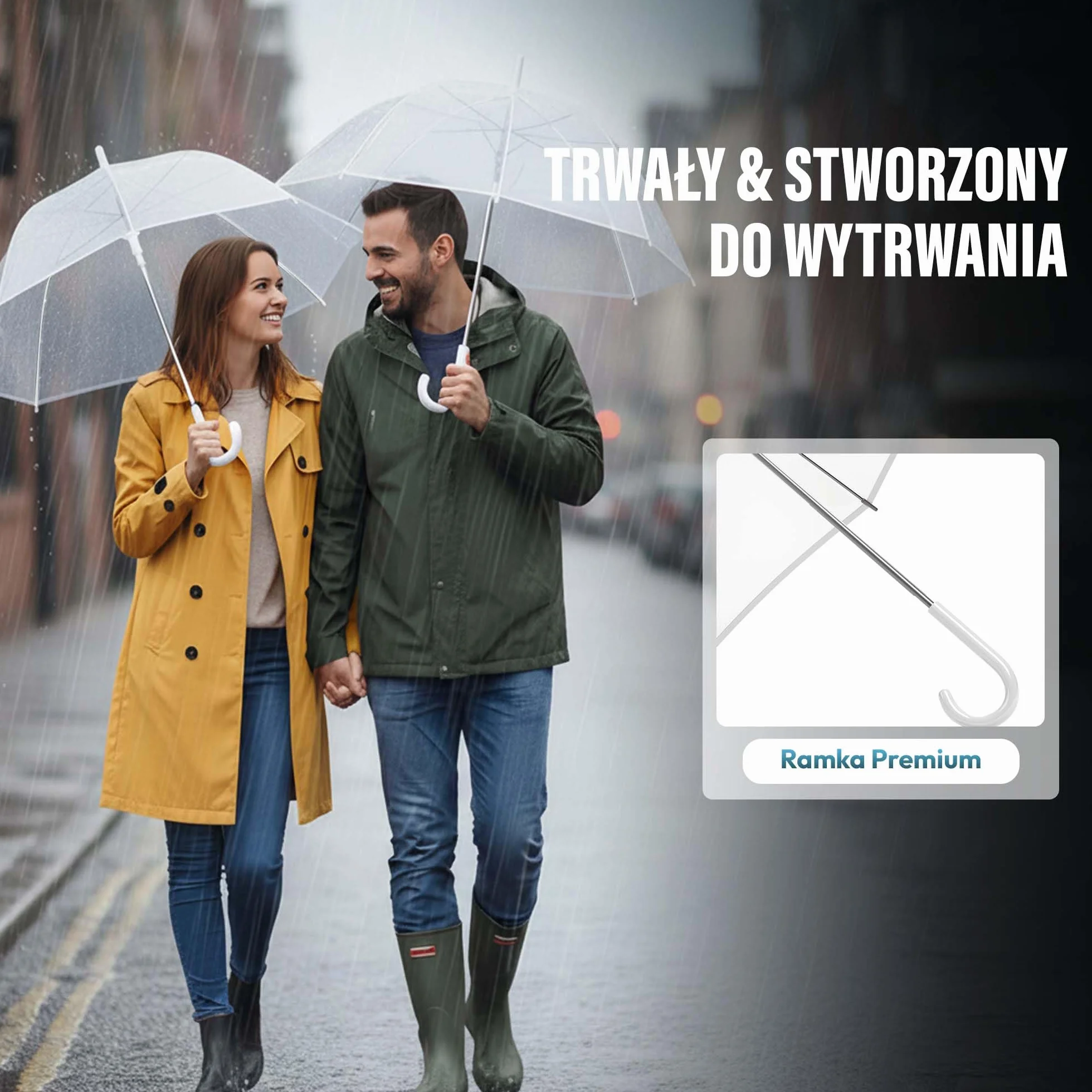 Parasol przezroczysty biała laska Ø 100-130 cm elegancki