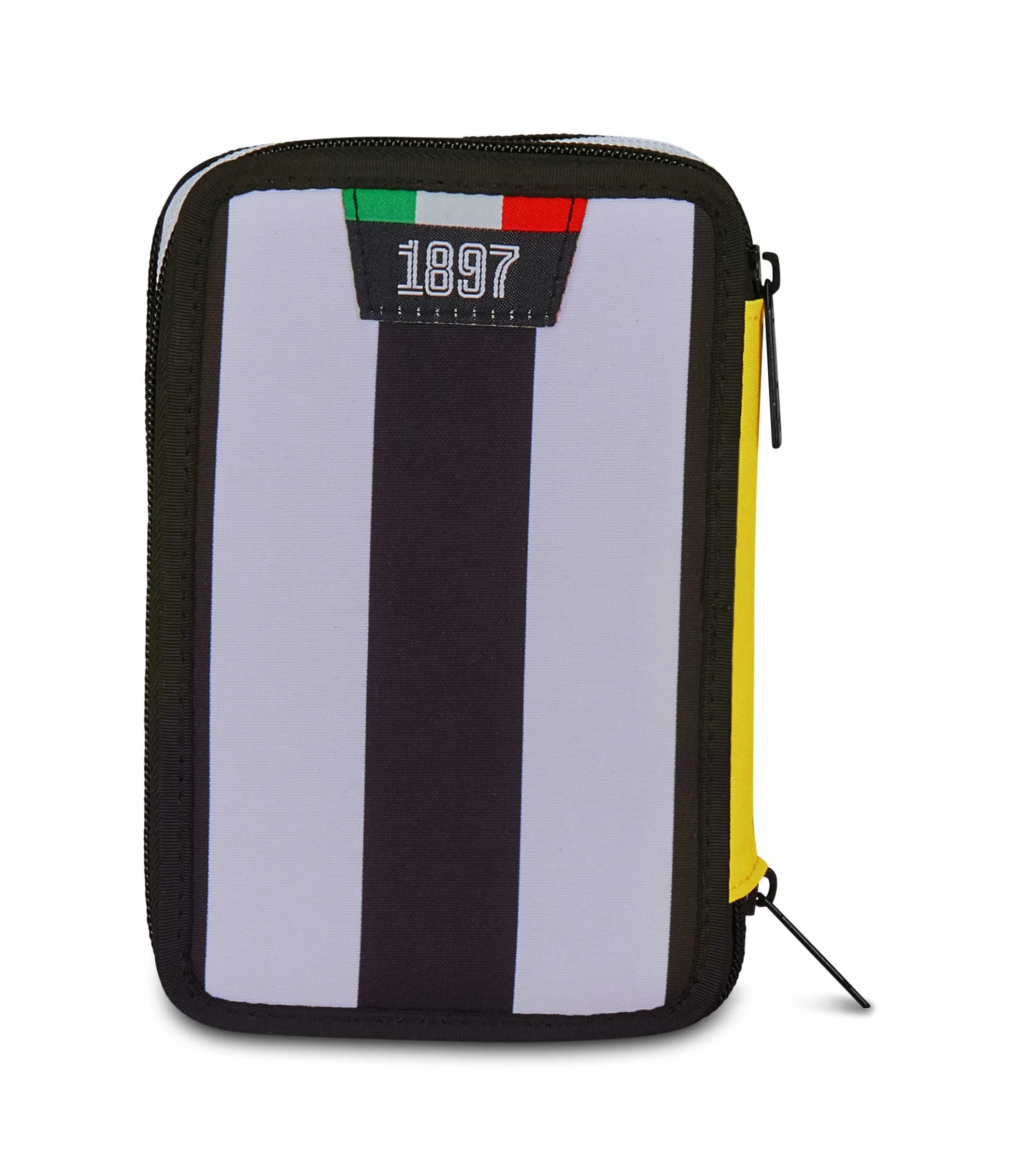 Seven Juventus Piórnik szkolny z 3 zamkami błyskawicznymi, czarny, potrójny pojemnik na długopisy, ołówki, kolory, szkoła podstawowa, dziecko, piłka nożna, czarne, nowoczesny