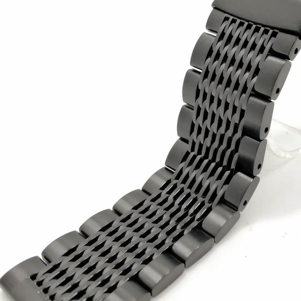 20/22/24mm HQ Shark Mesh zilver zwart pasek do zegarka ze stali nierdzewnej bransoletka zamienna mężczyźni składane zapięcie pasek do zegarka bezpieczeństwa (kolor: zwart, rozmiar: 22mm)