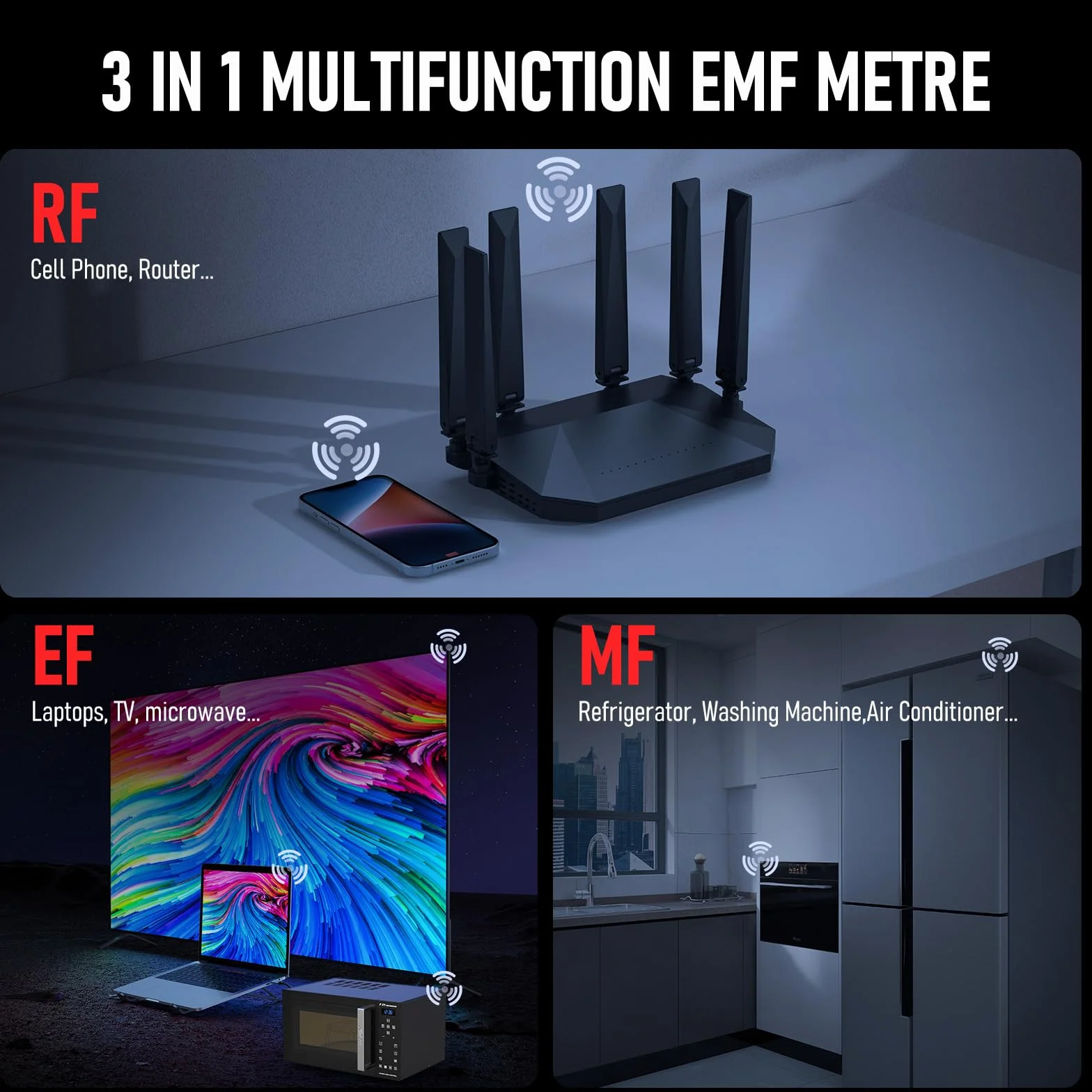 YOJOCK detektor pól elektromagnetycznych, przenośny miernik 3-w-1 do EF RF MF, stosowany do inspekcji EMF w domu i na zewnątrz oraz do poszukiwań paranormalnych - Nowy model 2024 (Czerwony)