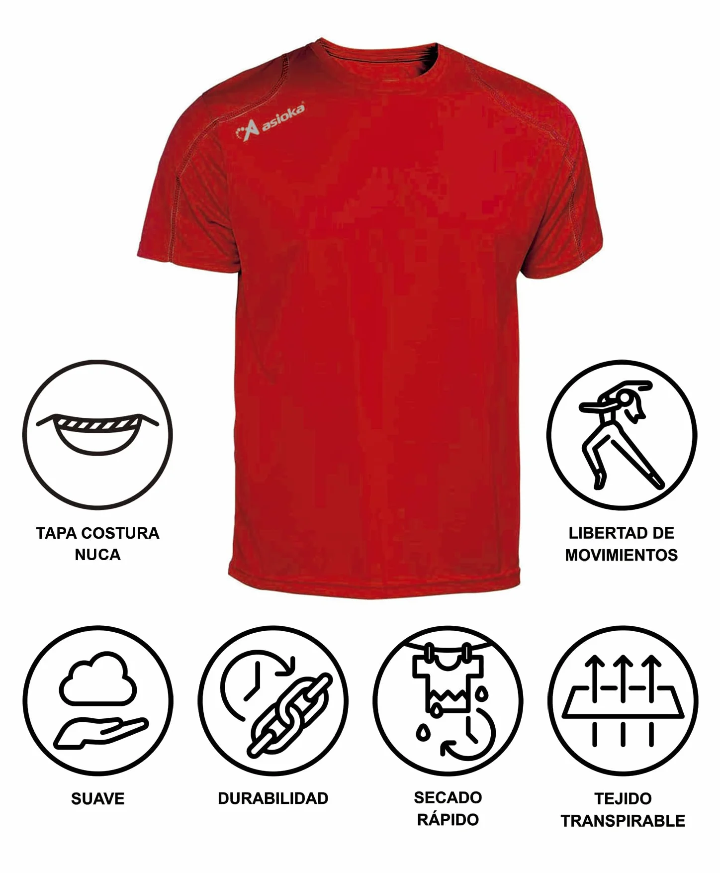Asioka Uniseks Asioka 75/09 Koszulka Sportowa, Czerwony, XXL