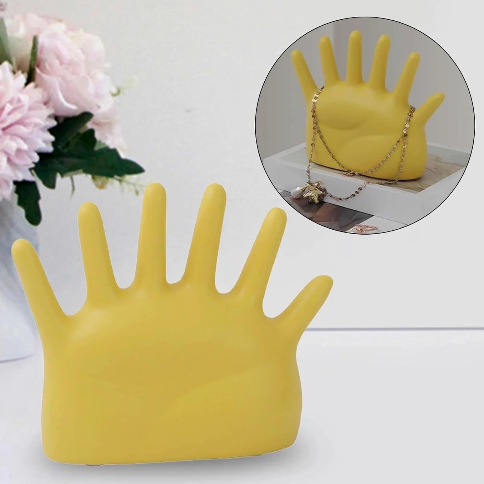 Stojak na Biżuterię do Salonu Stojak Na Biżuterię, Stojak Na Bransoletki, Ceramiczny Ozdobny Stojak Na Pierścienie, Stojak na Biżuterię Lekki(Yellow)