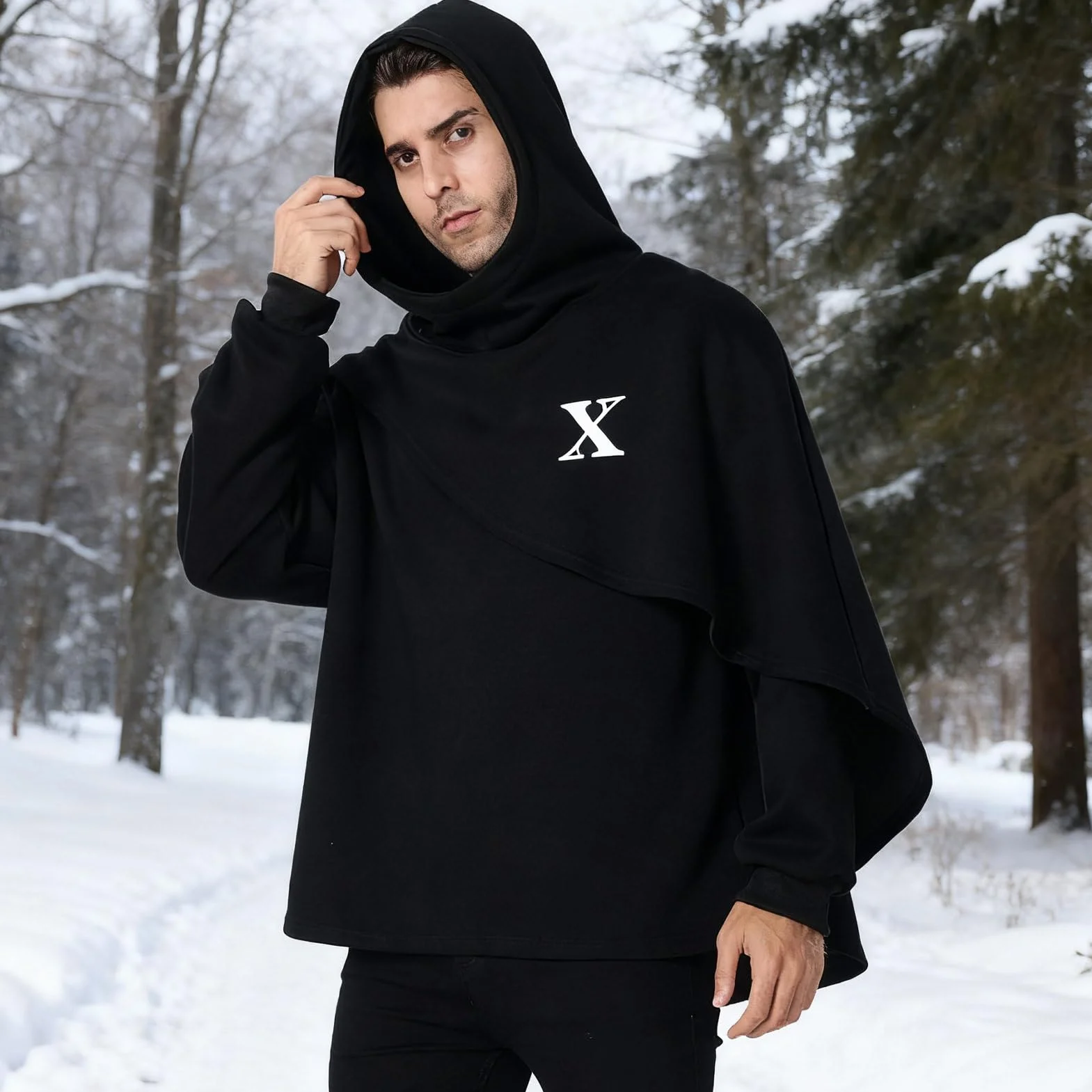 Męska Bluza z Kapturem, Podstawowy Sweter z Kapturem, Poncho Cape Bluza z Kapturem