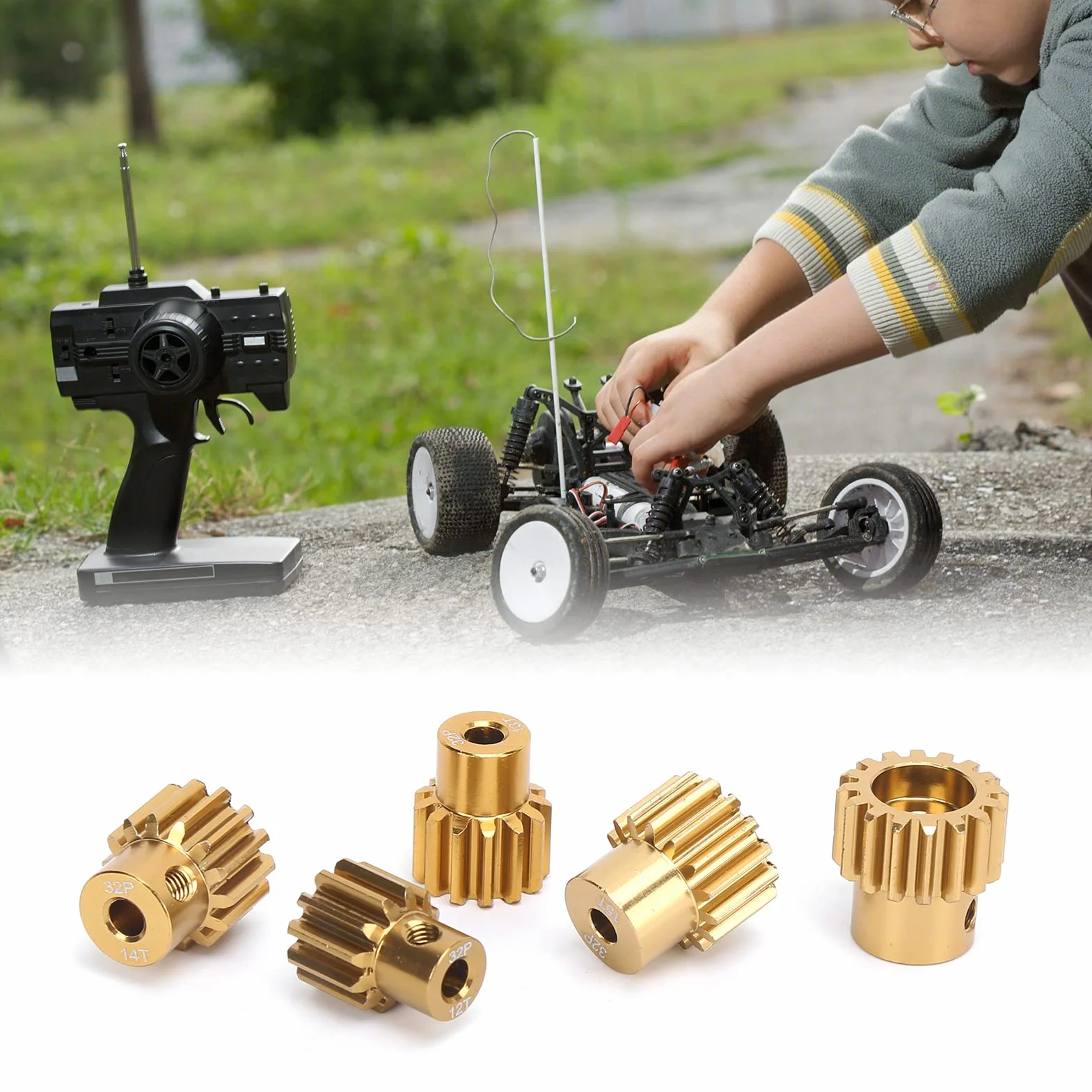 Zestaw kół Zębatych 32P, 5 Sztuk Zestaw Przekładni Silnika 12T 13T 14T 15T 16T 3.175mm Zestaw kół Zębatych Wału do 1/10 Części do Modernizacji Samochodu RC