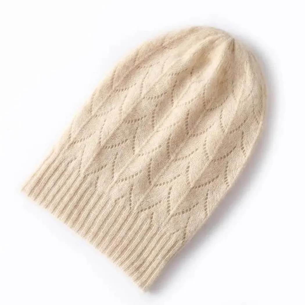 Czapki zimowe damskie kaszmirowe dzianinowe żakardowe czapki Outdoor Keep Warm (beżowe, jeden rozmiar)