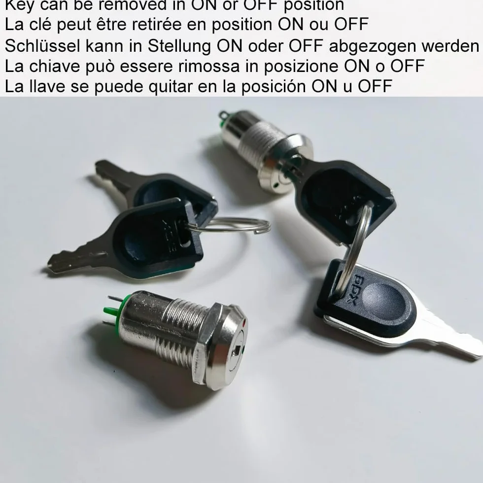GUUZI 3 Pack 12mm metalowy zamek z kluczem przełącznik zatrzaskowy, włącznik/wyłącznik kluczykowy blokada 0-250V utrzymany przełącznik kluczykowy