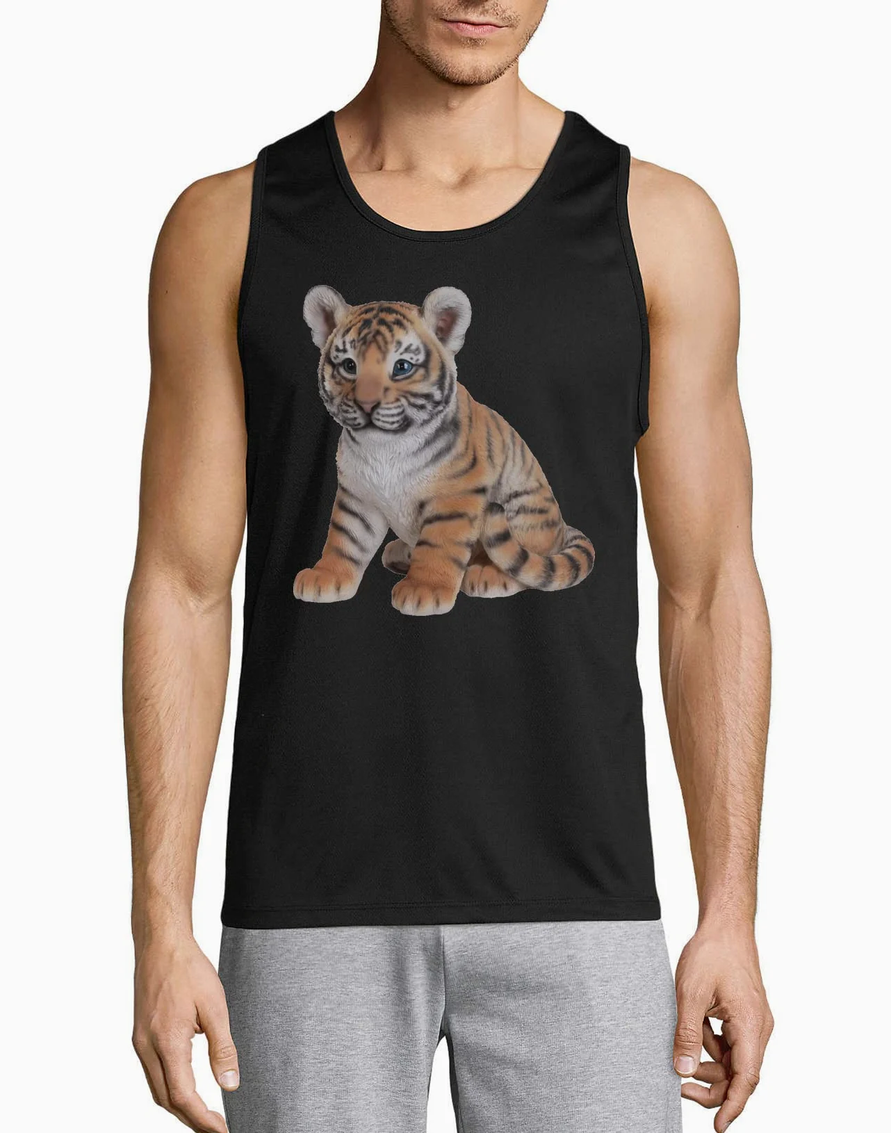 Cute Tiger Cub Feline męska bawełniana koszulka bez rękawów czarna, Czarny, XXL