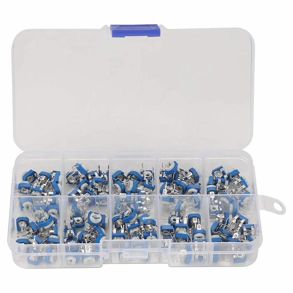 100Pcs 10 Werte variable Widerstände, 500 Ohm bis 1M Ohm Widerstand Ajustable Trimmer Potentiometer mit Assorted Kit