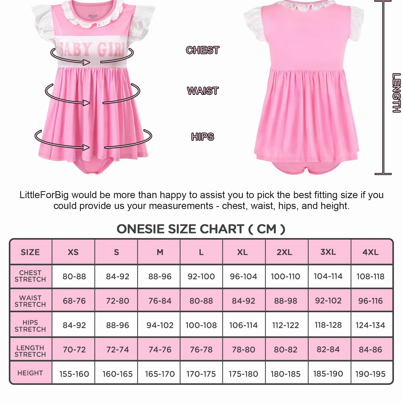 LittleForBig Jedwabiste śpioszki Kawaii Onesie Piżama Bodysuit - Baby Girl Babydoll śpioszki