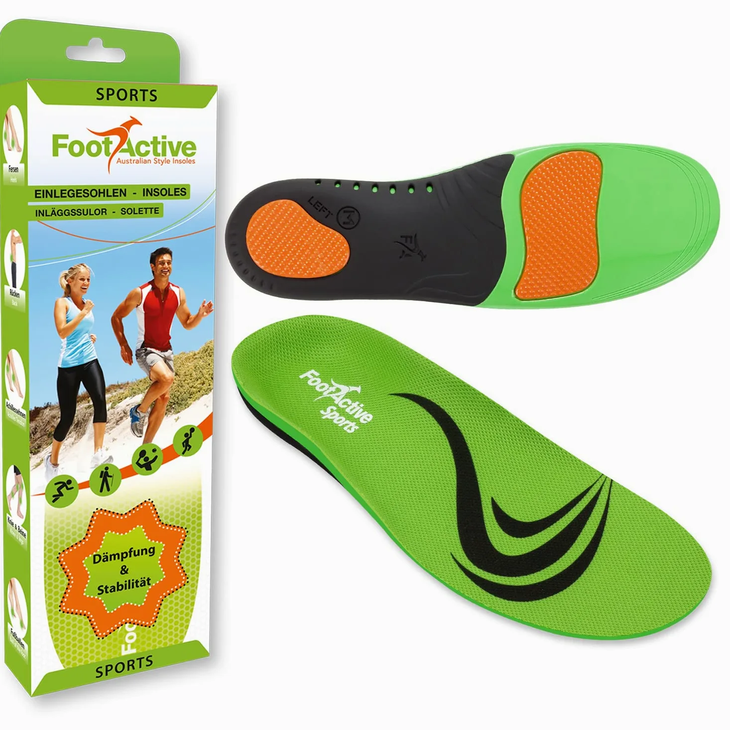 FootActive Wkładki sportowe, zielone, rozmiar 35/37 EU