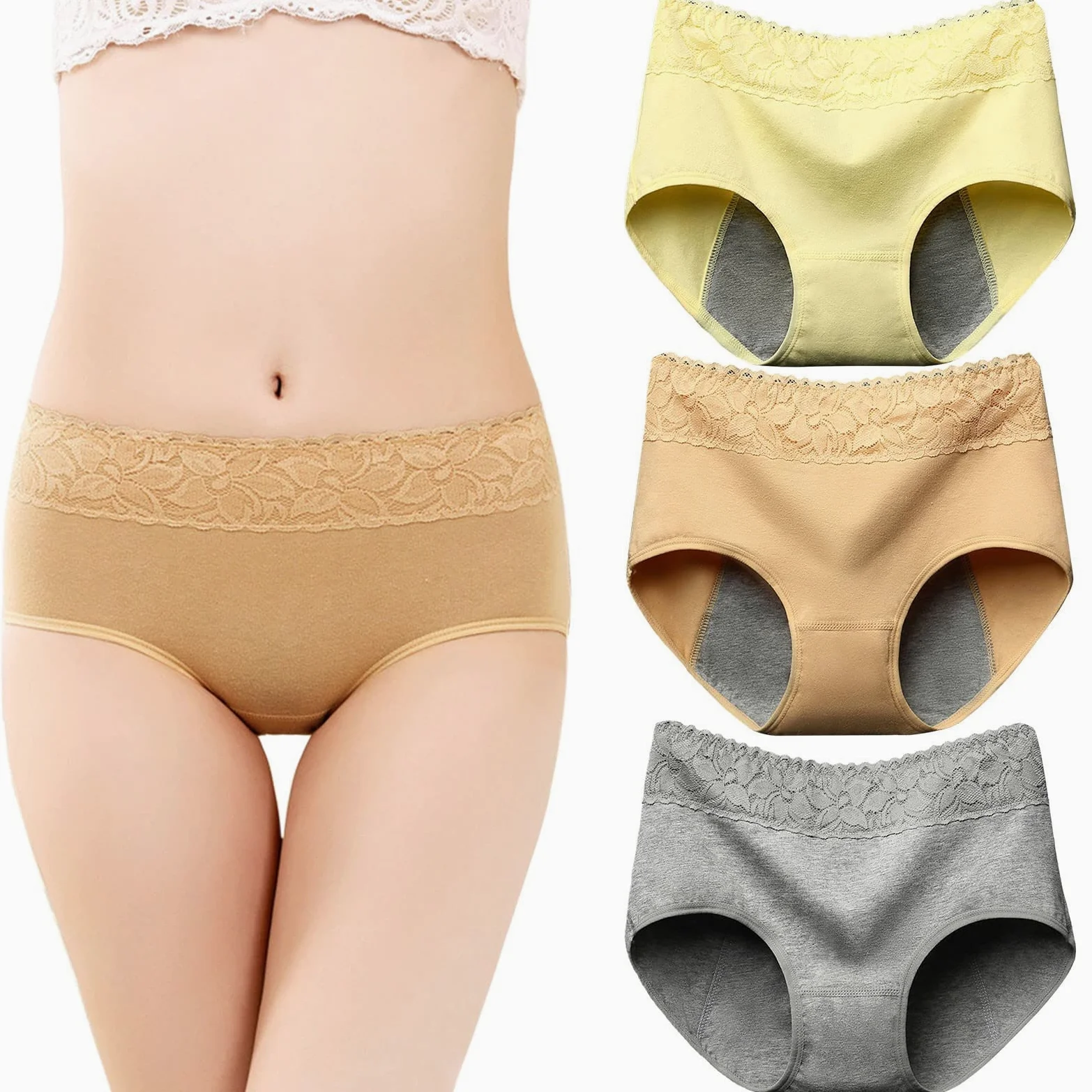 QHQQXN Generisch majtki damskie bielizna bielizna damska 3-częściowa bielizna menstruacyjna dla kobiet majtki koronkowe figi figi ze średnim stanem koronkowa bielizna damska