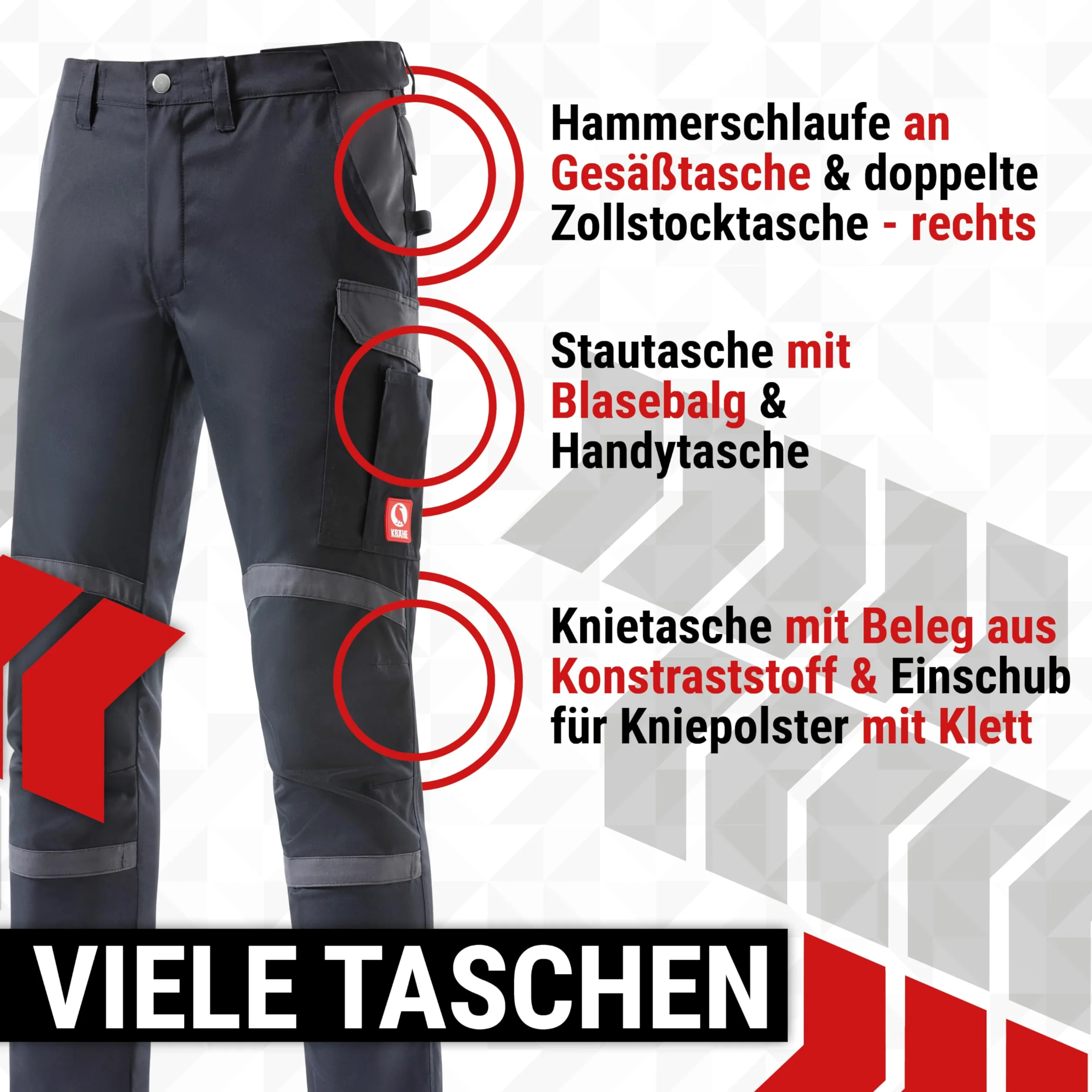 KRÄHE WORKWEAR Profession Pro S T R E T C H spodnie robocze, bardzo lekkie, o wysokiej wytrzymałości i wyjątkowej elastyczności
