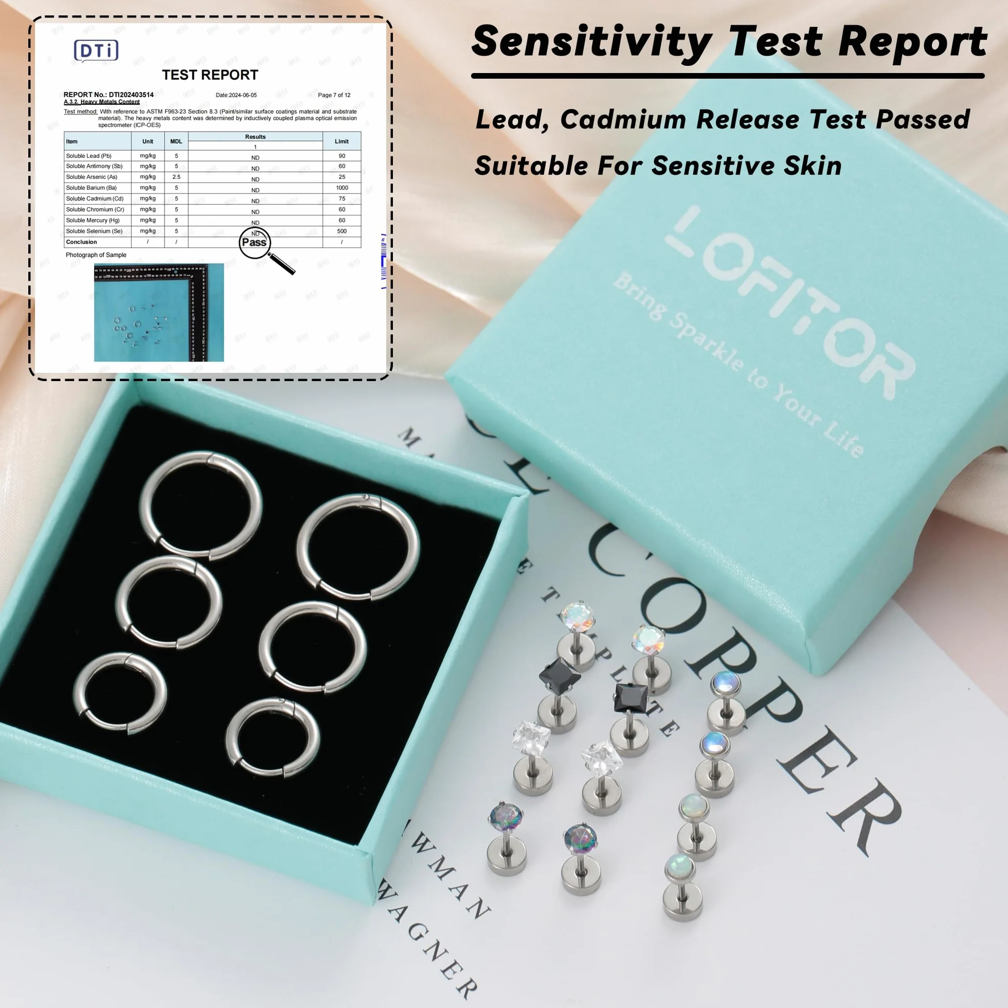 LOFITOR Titanium Earrings for Men Women Titanium Steel Stud Earrings for Sensitive Ears Surgical Steel Flat Back Earrings Silver
