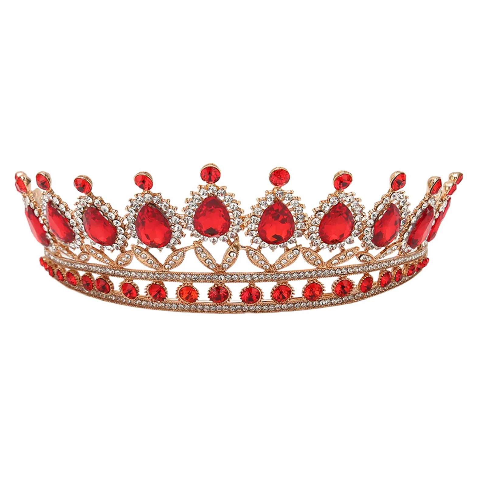 Vofler Queen Tiara, czerwona kryształowa korona dla panny młodej, ślubna ozdoba do włosów, bal absolwentów, bal kostiumowy, z grzebieniami, luksusowa
