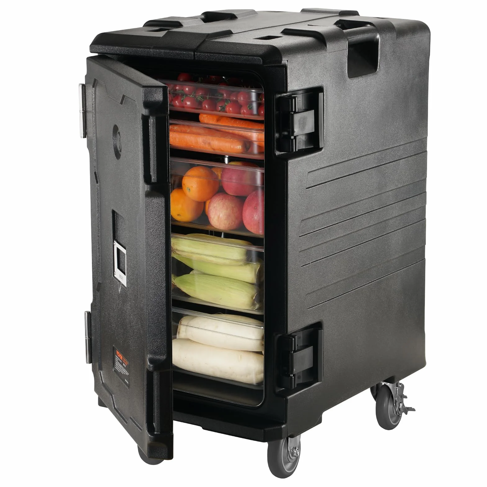 VEVOR Izolowany uchwyt na patelnię na żywność, 109 Qt Hot Box do gastronomii, LLDPE pojemnik na żywność z podwójnymi klamrami, podgrzewacz do żywności z uchwytami, ładowarka końcowa z kółkami