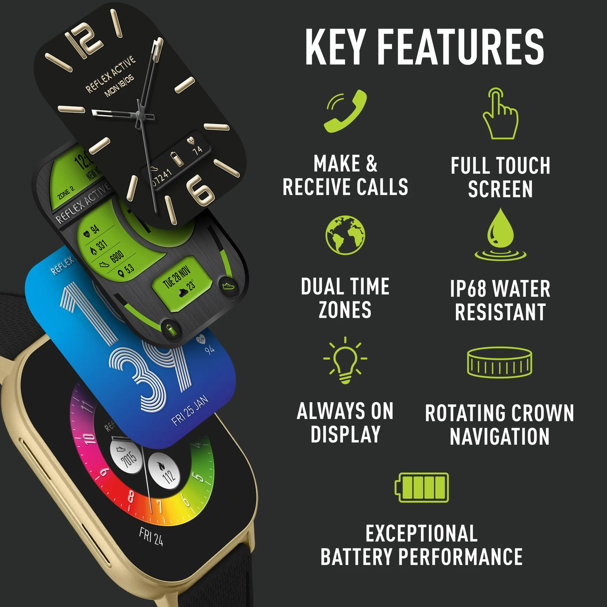 Reflex Active Inteligentny zegarek Amoled serii 29 2,04'' ekran dotykowy IP68 czarny pasek iOS Android