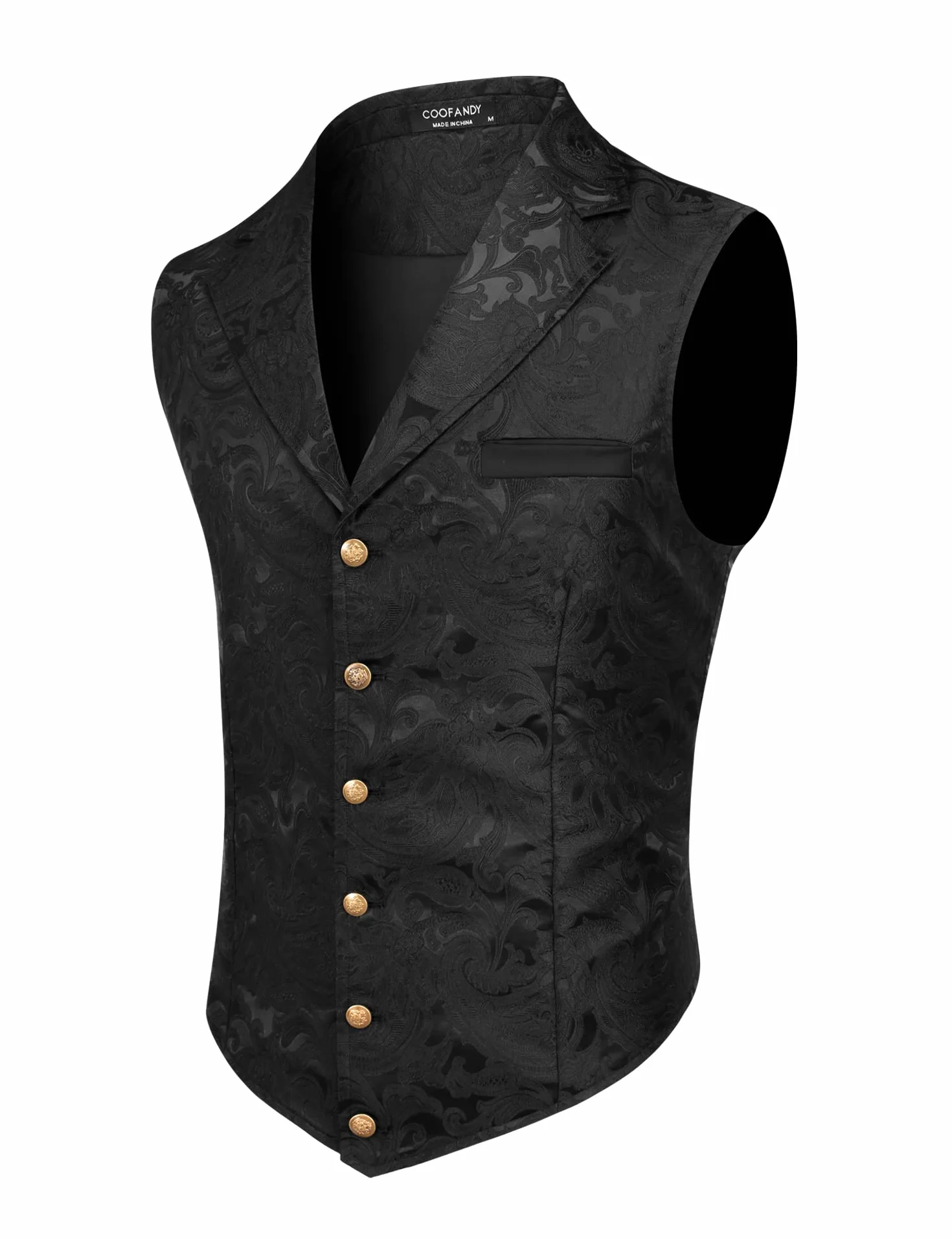 COOFANDY Black Dress Vest for Men Paisley Floral Suit Vest Tuxedo Waistcoat Slim Fit for Prom Wedding Party Black, Medium