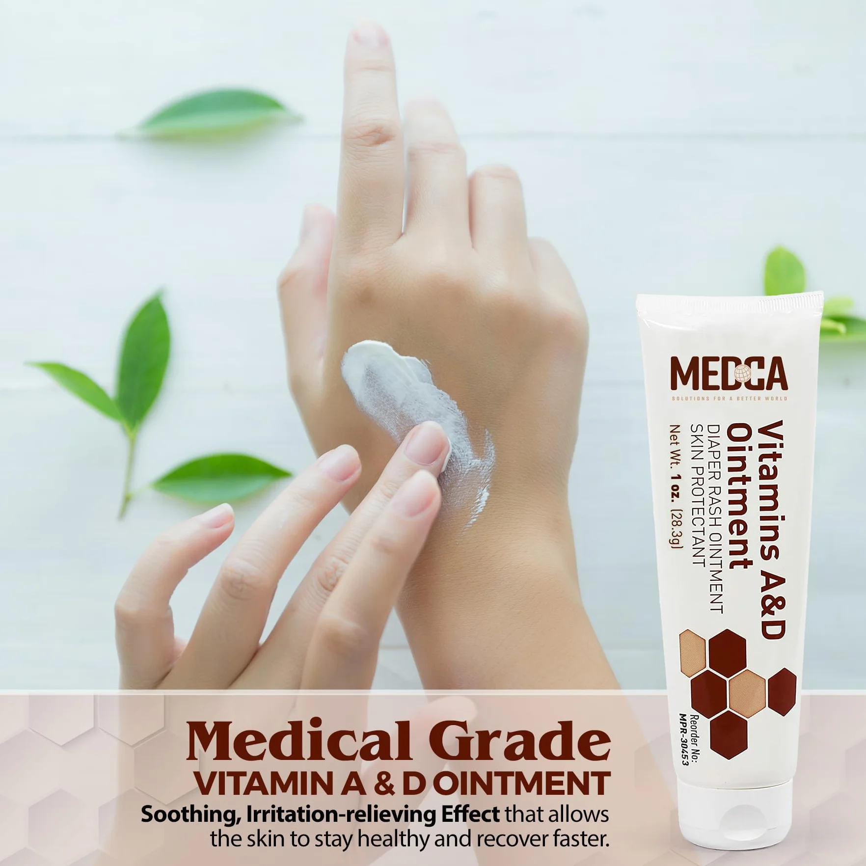 MEDca Witamina A i D Maść na wysypkę pieluszkową - krem ​​ochronny do wrażliwej skóry dziecka - formuła lanoliny i wazeliny, suche popękane dłonie/stopy/skóra twarzy, tubka 1 uncja, opakowanie 4 szt.