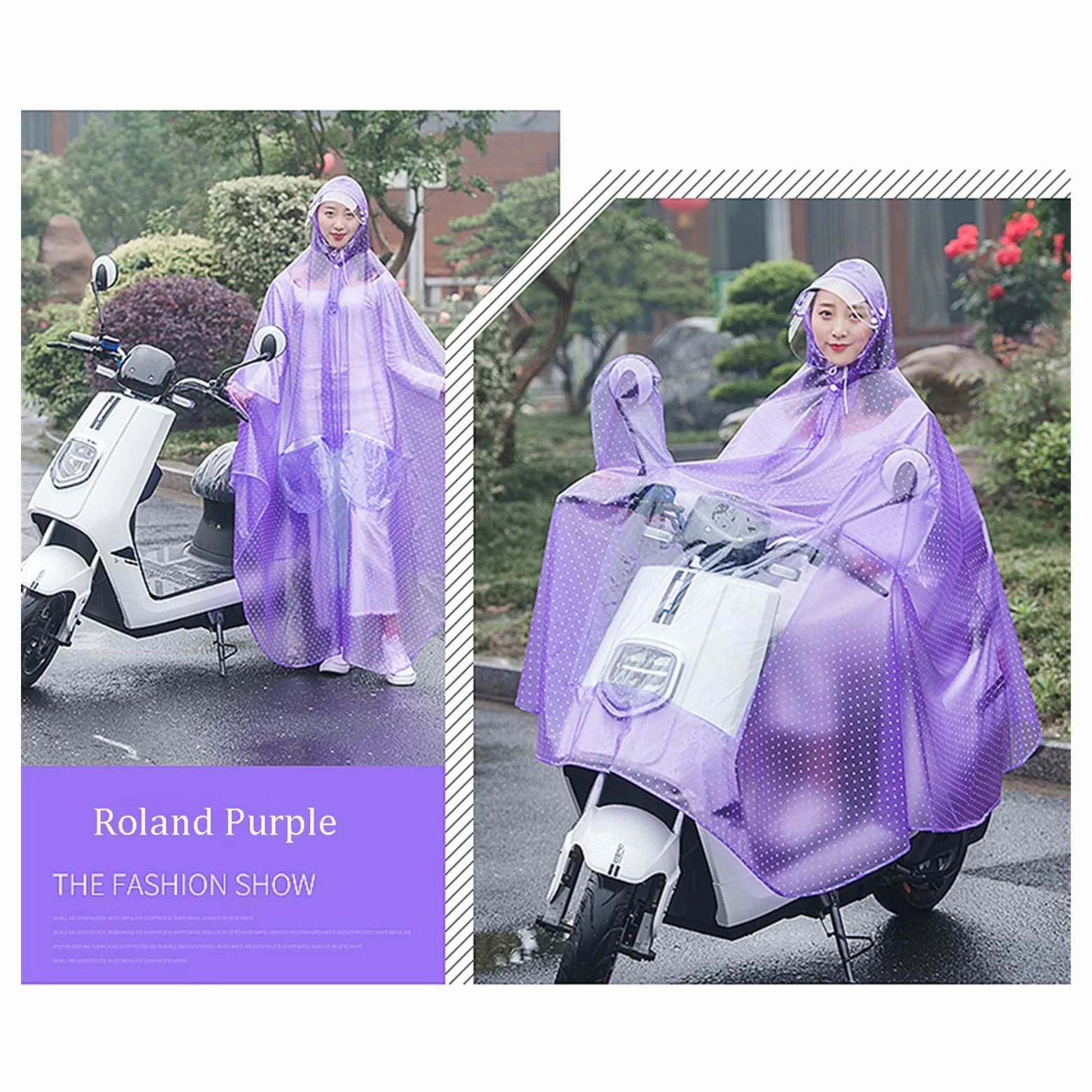Peleryna przeciwdeszczowa rowerowa Poncho przeciwdeszczowe z kapturem z PVC Wiatroszczelne unisex na rower Ebike Motocyklowy pokrowiec na hulajnogę(White,Full)