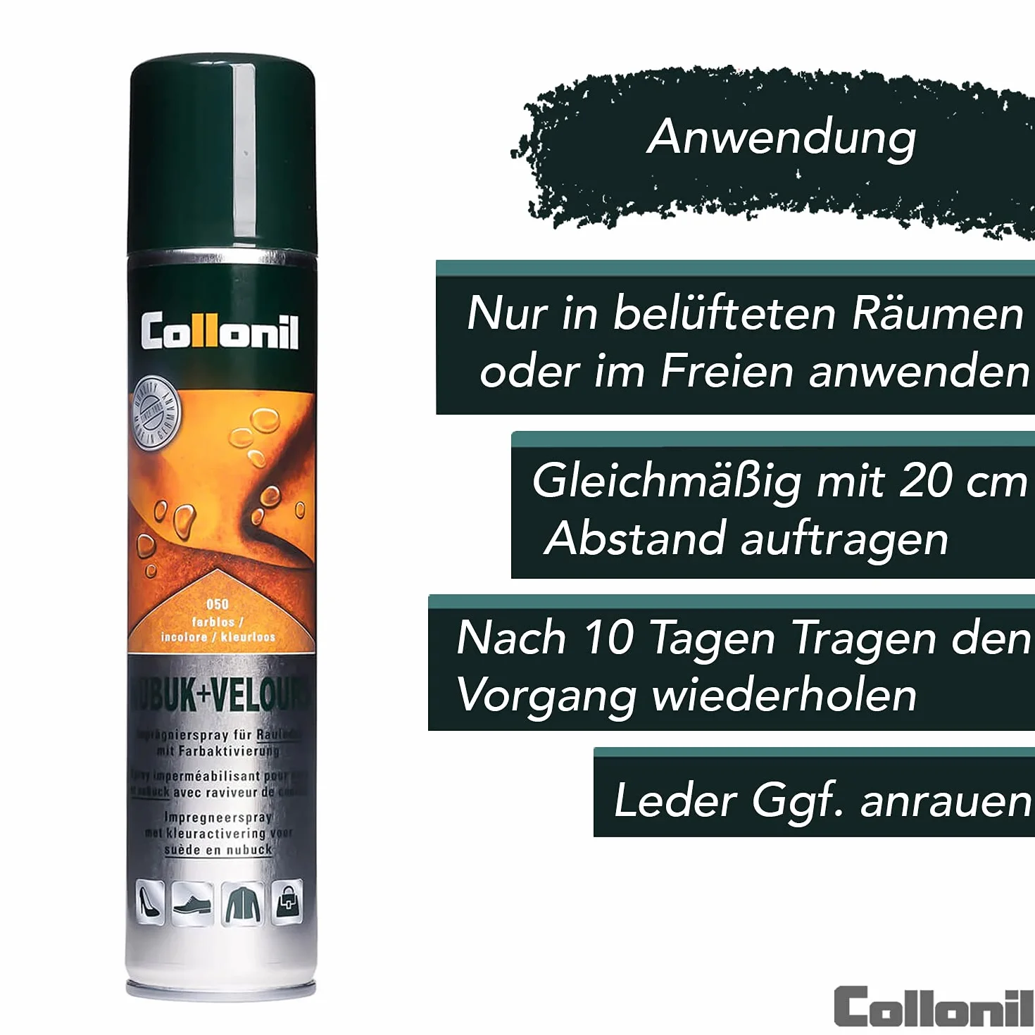 Collonil impregnacja butów, nubuk, welur, spray 200 ml, przezroczysty.