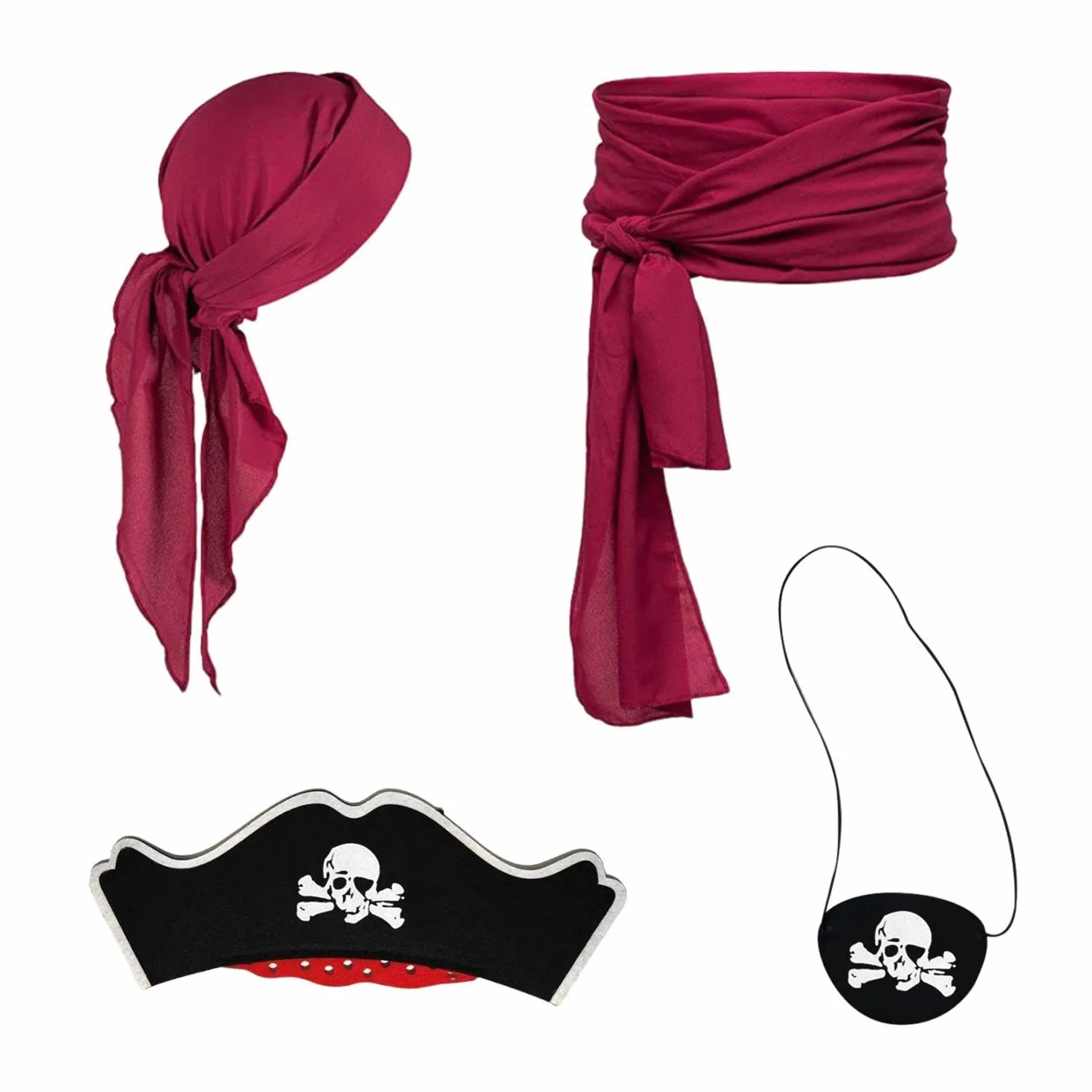 1 x bandana piracka, 1 x pasek, 1 opaska na oczy, kapelusz piracki, akcesoria dla kobiet