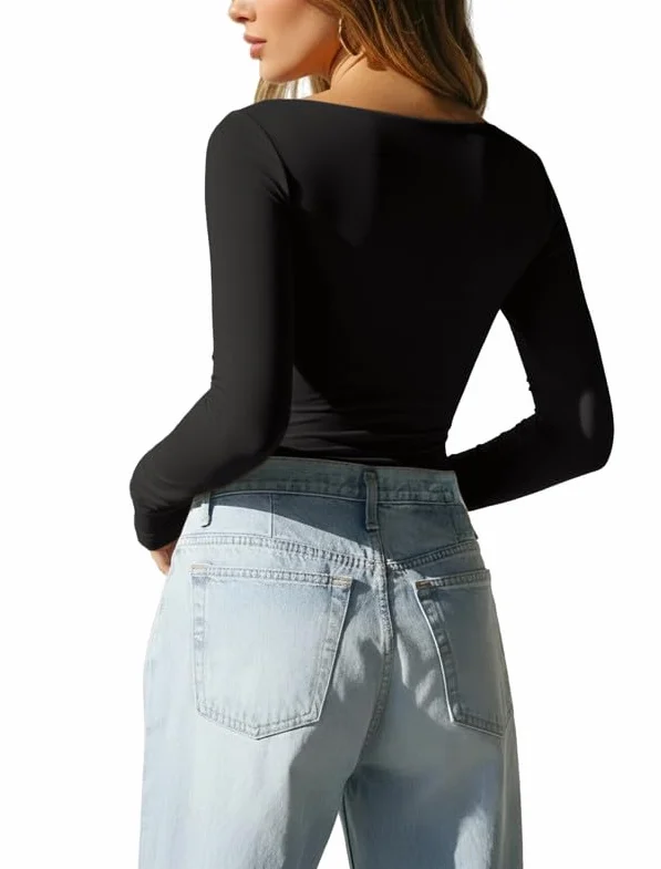 Damskie body z dekoltem w łódkę z długim rękawem body top na co dzień damski jednoczęściowy trykot tanga podstawowa bielizna modelująca body rozciągliwe miękkie wyjściowe topy slim fit