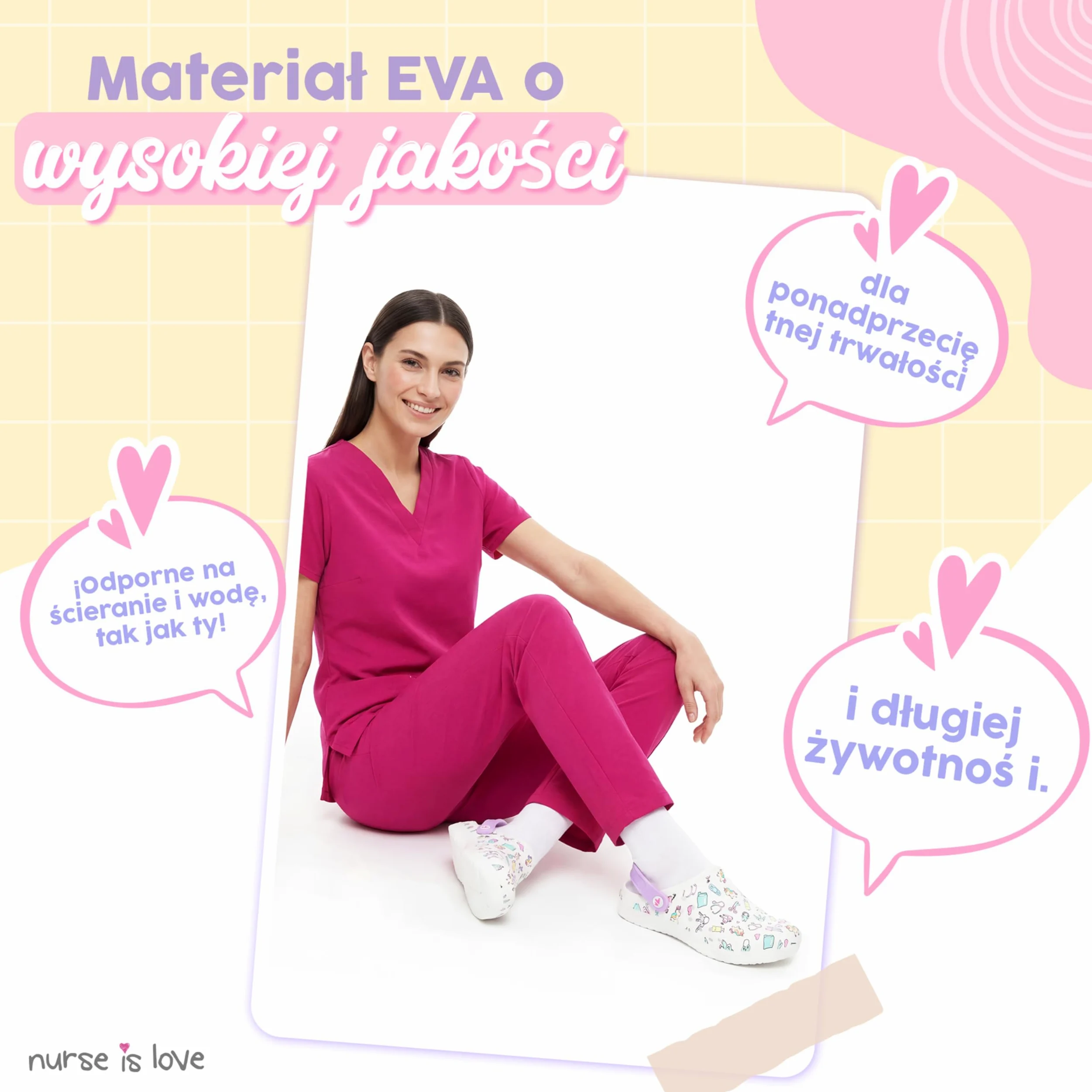 Nurse is Love Chodaki zdrowotne - Ortopedyczne buty zdrowotne z zabawnymi wzorami | prezent dla pielęgniarki