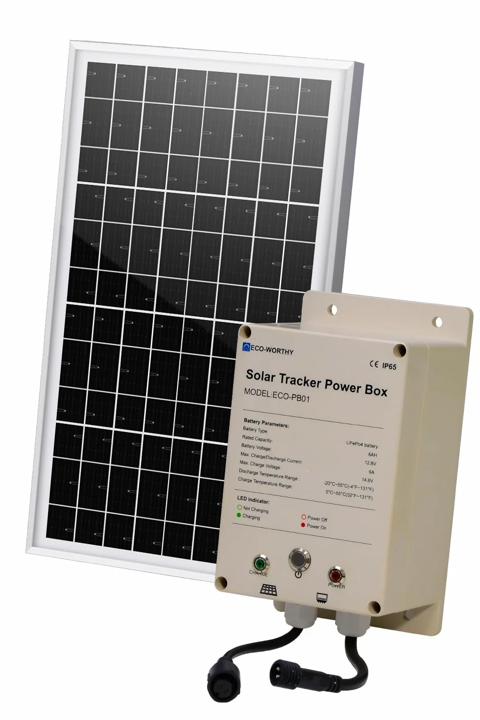 ECO-WORTHY Solar Tracker System IP65 Wodoodporność: monokrystaliczny panel słoneczny 10 W + akumulator LiFePO4 6 AH 12 V z 3000 cyklami i ochroną BMS Plug and Play do ogrodu i
