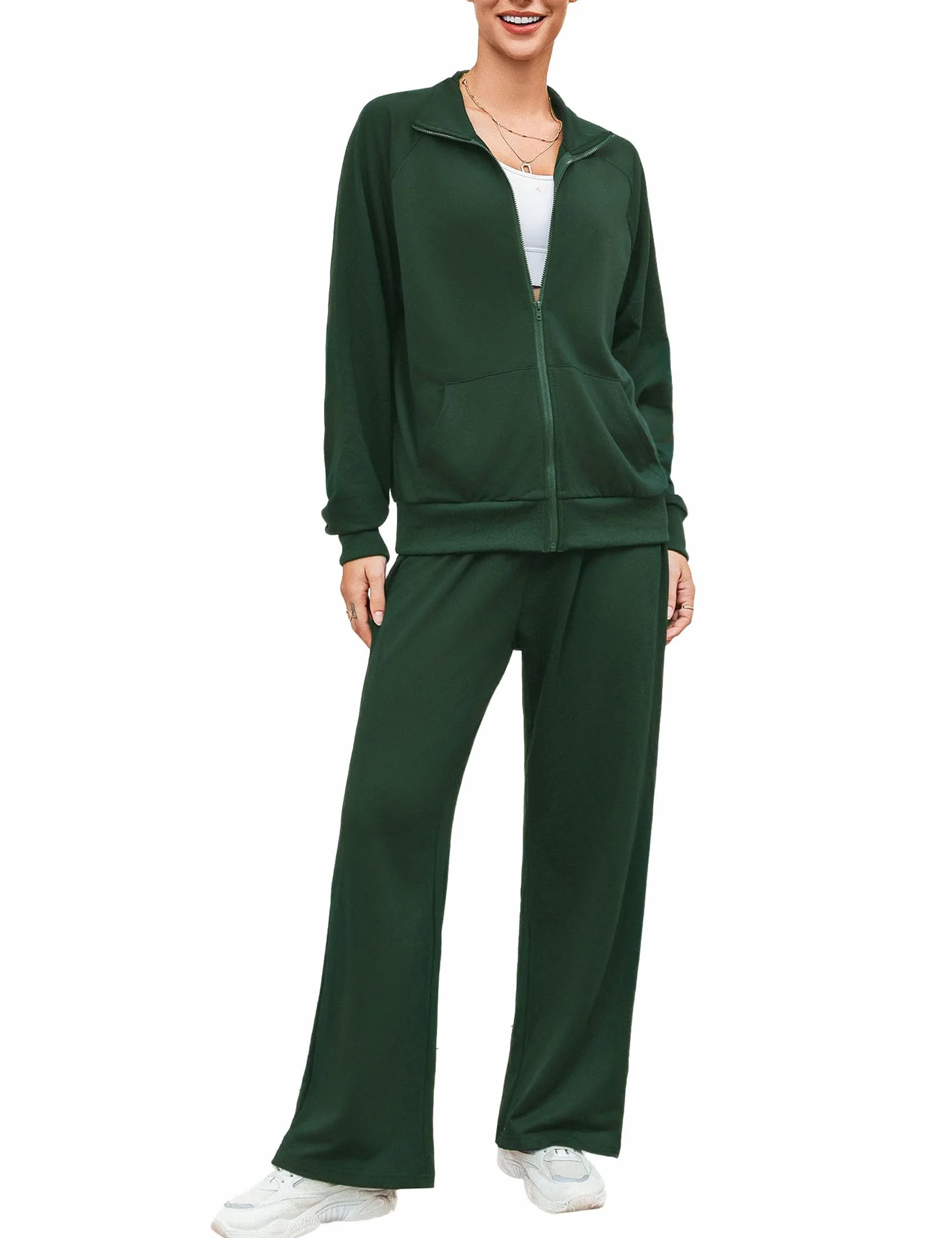 Terecey Damski dres do joggingu, dres treningowy, dwuczęściowy zestaw z zamkiem błyskawicznym i kieszeniami, kurtka i ściągacz, spodnie sportowe, zestaw do uprawiania sportu, fitnessu, S-XXL