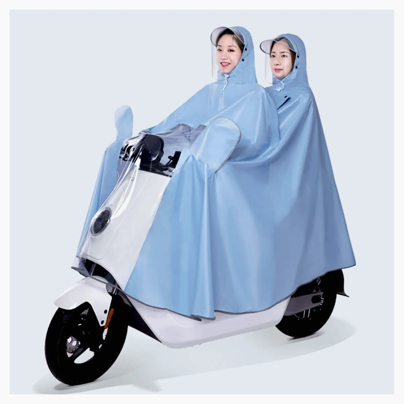 Rowerowa peleryna przeciwdeszczowa Poncho 4XL, wiatroszczelny płaszcz przeciwdeszczowy z kapturem unisex na rower E-Bike pokrowiec na hulajnogę mobilną(Blue,Full)